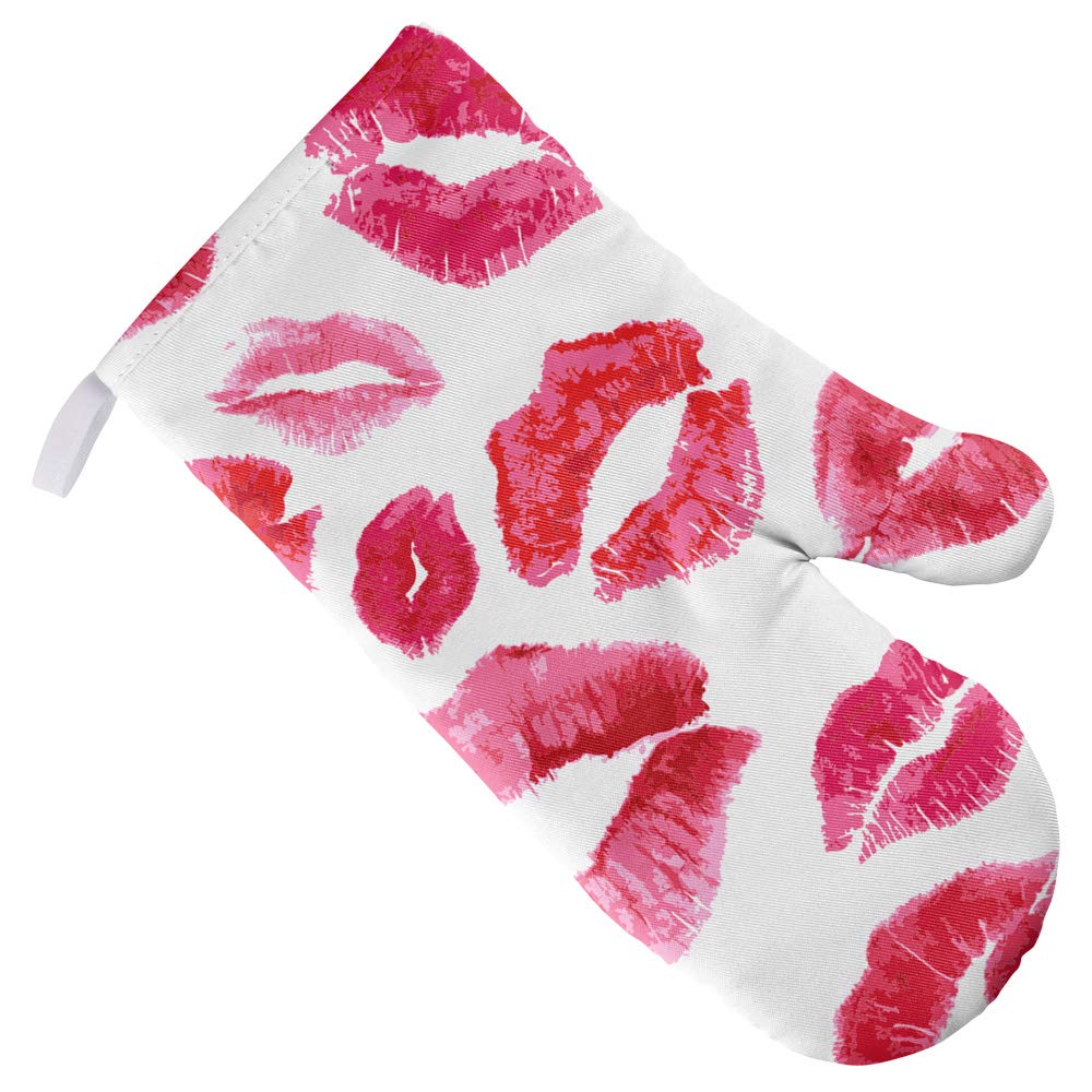 Heat-Resistant Lipstick Kiss Pattern Oven Mitt - Non-Slip Kitchen Gloves for Baking, Grilling & BBQ - Perfect for Indoor & Outdoor Cooking, Camping & Picnics