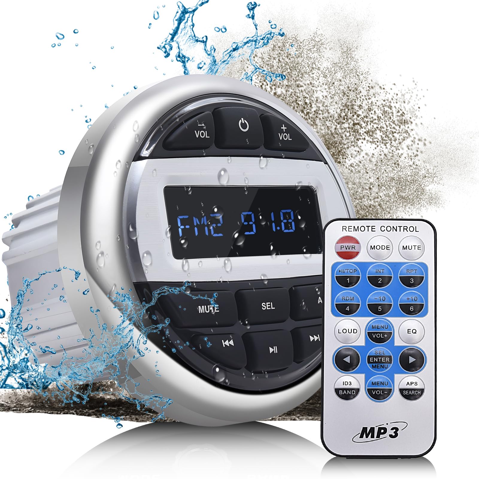 Geloo Marine Stereo Receiver - Waterproof Boat Audio System with Digital Media MP3 Player, Wireless Bluetooth, USB, AM/FM Radio | Perfect for Boats, Motorcycles, Golf Carts & Trucks | Enjoy Music on Water & Outdoor Adventures