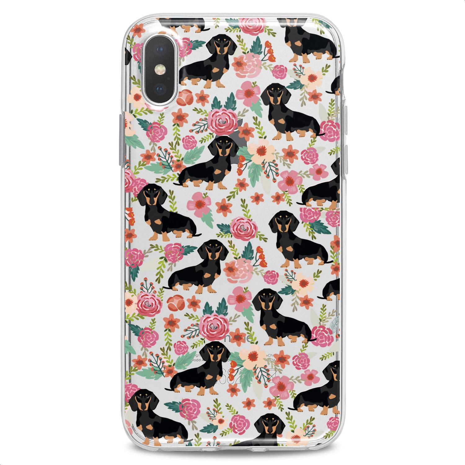 Premium TPU Phone Case for iPhone 16/15/14/13/12/11 Pro Max/Plus/Mini/XS/XR/X/8/7/6/5/SE - Cute Kawaii Floral Wiener Dog Design with Basset Hound Print - Slim Flexible Clear Silicone Protective Cover - Perfect for Everyday Use, School, Work & Gift Giving