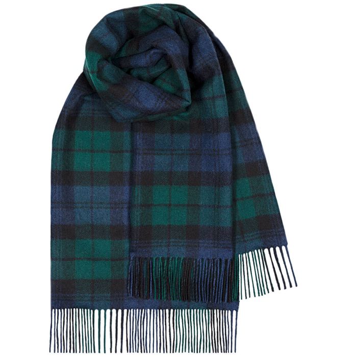 Bobbie Black Watch Modern Tartan Lambswool Stole - Premium Wool Scarf for Women & Men - Classic Plaid Shawl Wrap for Winter, Fall & Formal Occasions