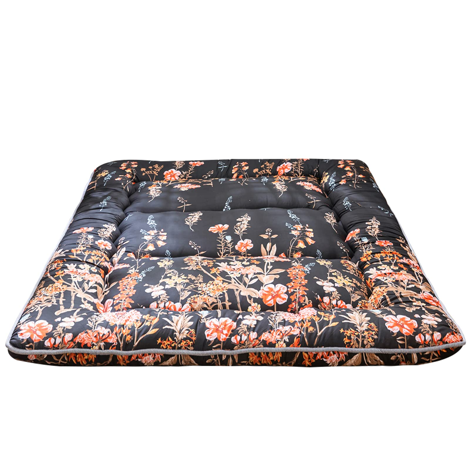 MAXYOYO Floor Mattress - Black Floral Printed Japanese Futon Mattress for Bedroom, Guest Room & Travel | Foldable Floor Sleeping Pad for Adults & Kids