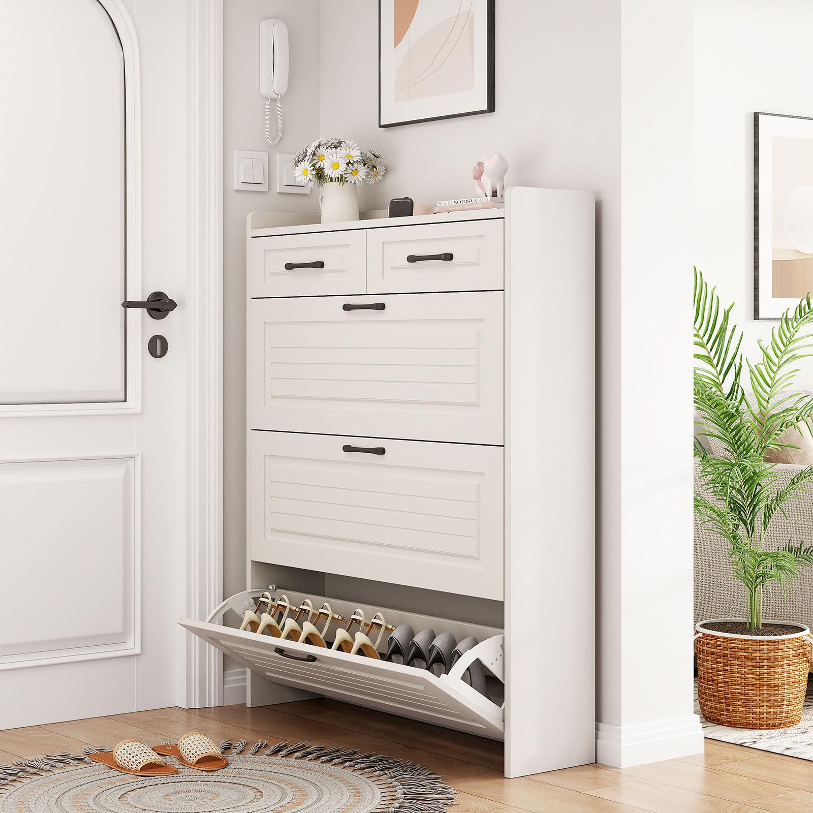 Compact 3-Door Shoe Cabinet with Drawers - Space-Saving Entryway Storage for Hallway & Apartment