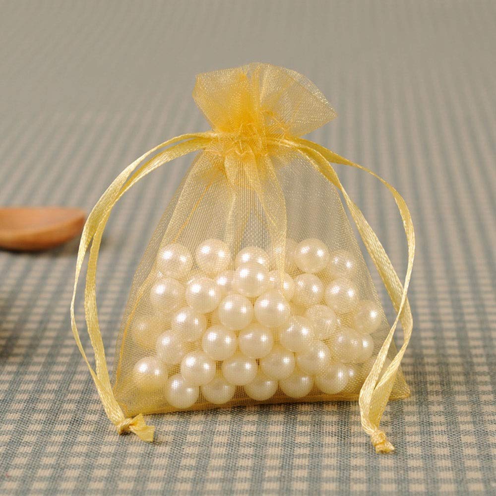 100 Mesh Organza Gift Bags for Christmas Decorations, Candy & Ornaments - 17CM Yellow Fine Storage Organizing Bags | Perfect for Party Favors, Wedding Decor, Holiday Gifts & Home Organization