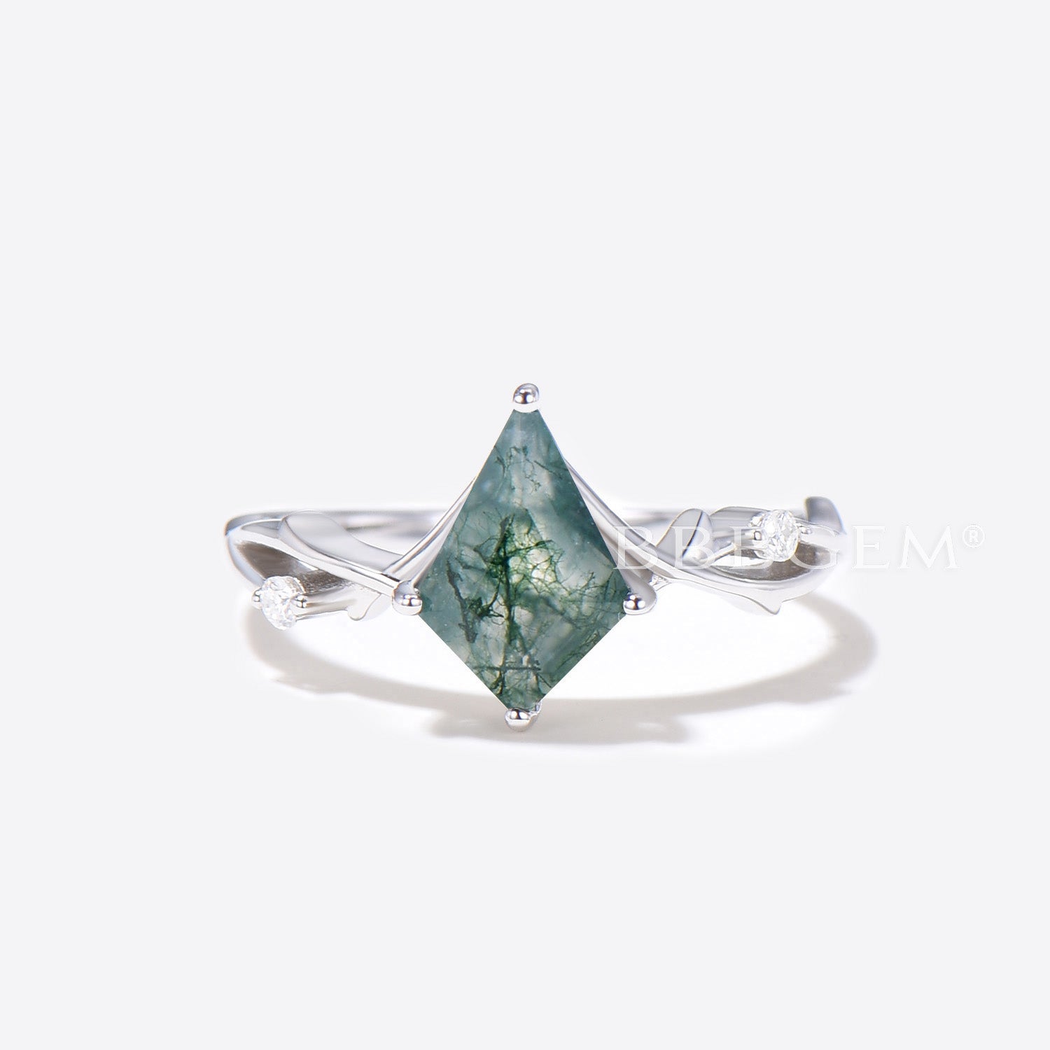 Twig Kite Moss Agate Ring - Sterling Silver Green Moss Gemstone Engagement Ring for Women | Nature-Inspired Wedding Jewelry & Boho Engagement Gift