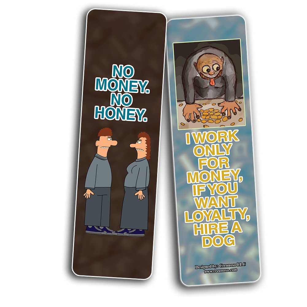 Creanoso Funny Money Bookmarks (5 Sets X 6 Cards) - Inspirational Bookmark Cards for Daily Motivation - Unique Page Markers for Books - Perfect Gifts for Adults & Teens - Ideal for Reading, Book Clubs, and Office Gifts