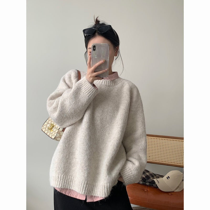 Soft Furry Loose Pullover Sweater for Women - Cozy Round Neck Long Sleeve Knitted Top for Fall & Winter | Perfect for Casual Outfits, Office Wear and Holiday Gatherings