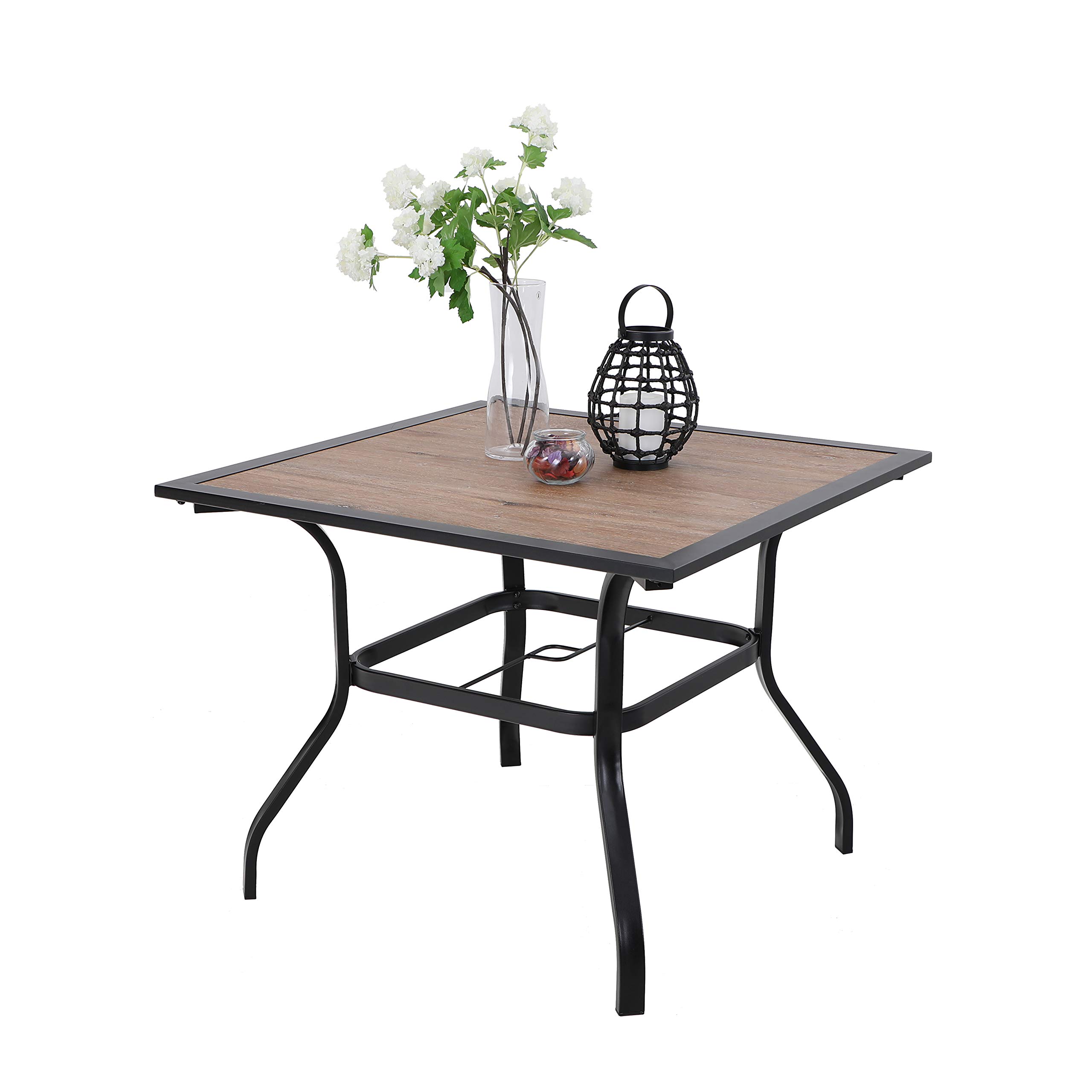 PHI VILLA 37 Inch Square Patio Dining Table - Dark Brown Wood-Look Outdoor Bistro Table with 1.57