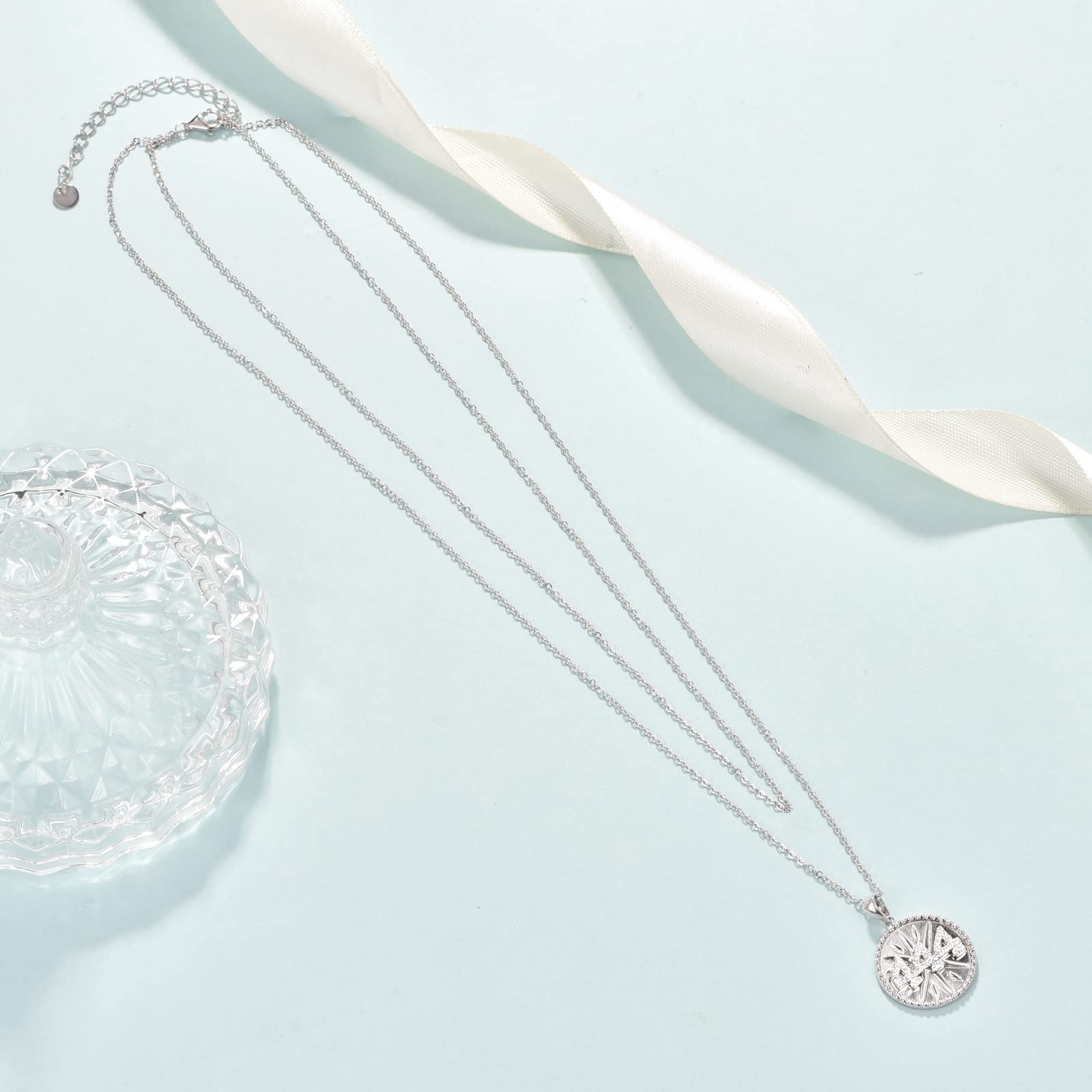 TUGHRA 444 Coin Pendant Necklace - 925 Sterling Silver Angel Number Jewelry for Women, Layered Necklace for Valentine's Day, Birthday Gifts for Wife | Spiritual Protection & Everyday Elegance