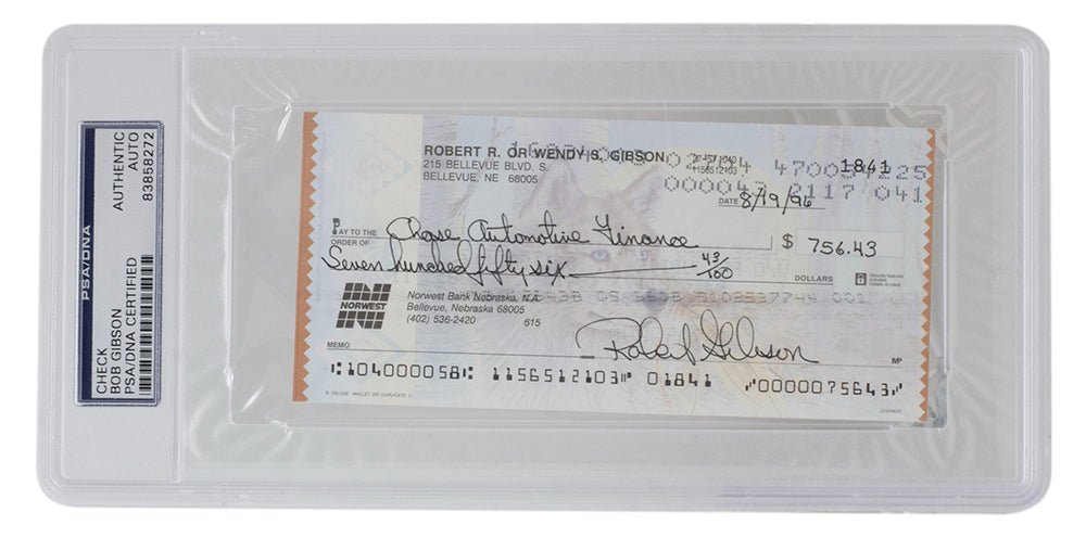 Bob Gibson Autographed St. Louis Cardinals Bank Check #1841 PSA/DNA Certified - Rare Baseball Memorabilia for Collectors & Sports Fans