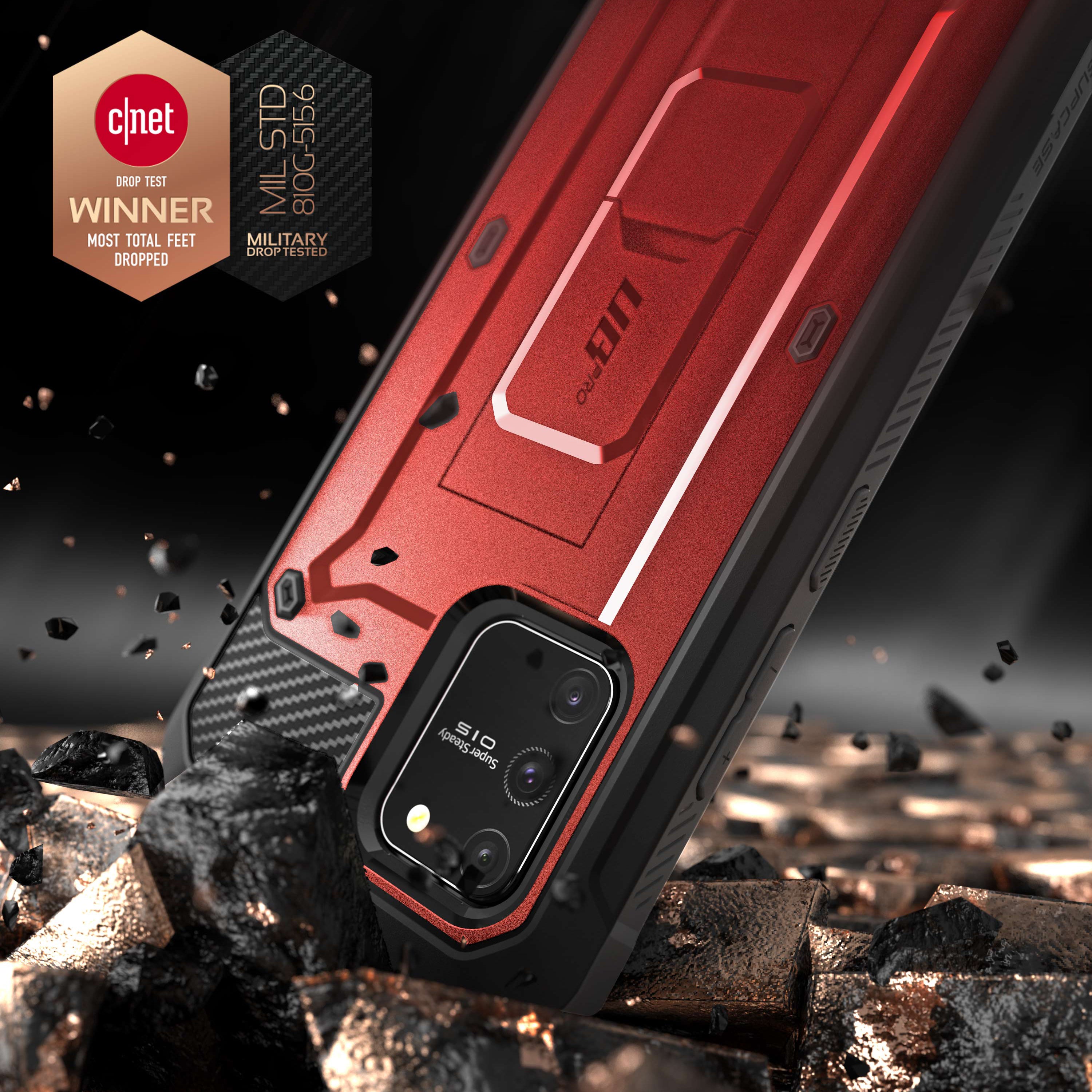 Samsung Galaxy S10 Lite Unicorn Beetle Pro Full-Body Rugged Holster Case with Kickstand - Metallic Red | Shockproof, Military-Grade Protection for Outdoor, Work & Daily Use