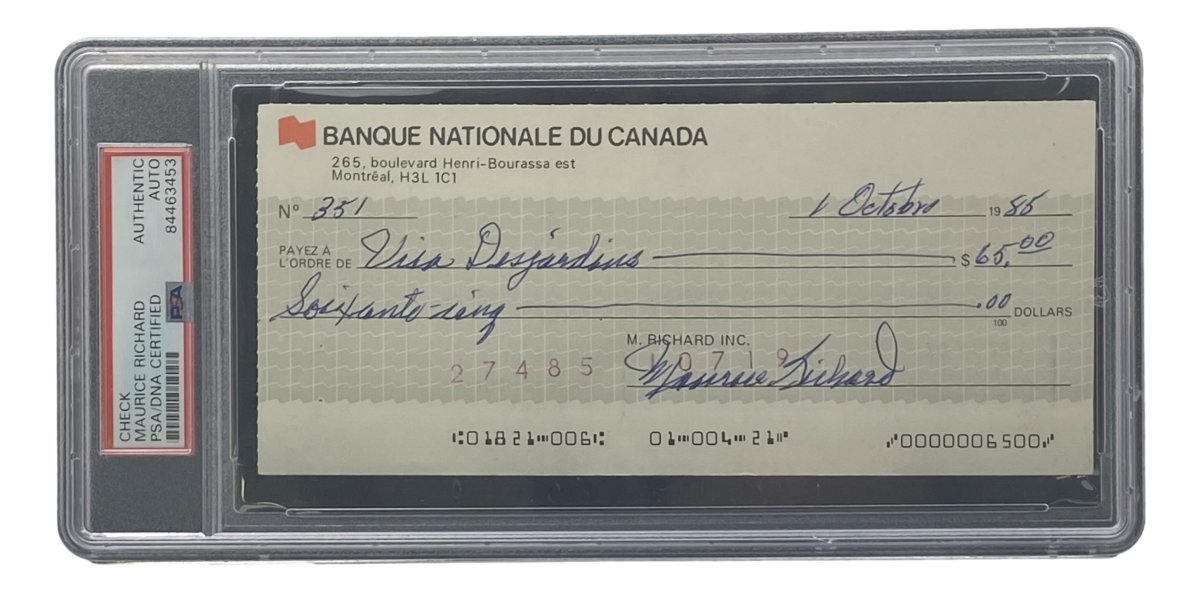 Authentic Maurice Richard Signed Montreal Canadiens Hockey Memorabilia - PSA/DNA Certified Bank Check #351 - Perfect for Sports Collectors & Hockey Fans Display