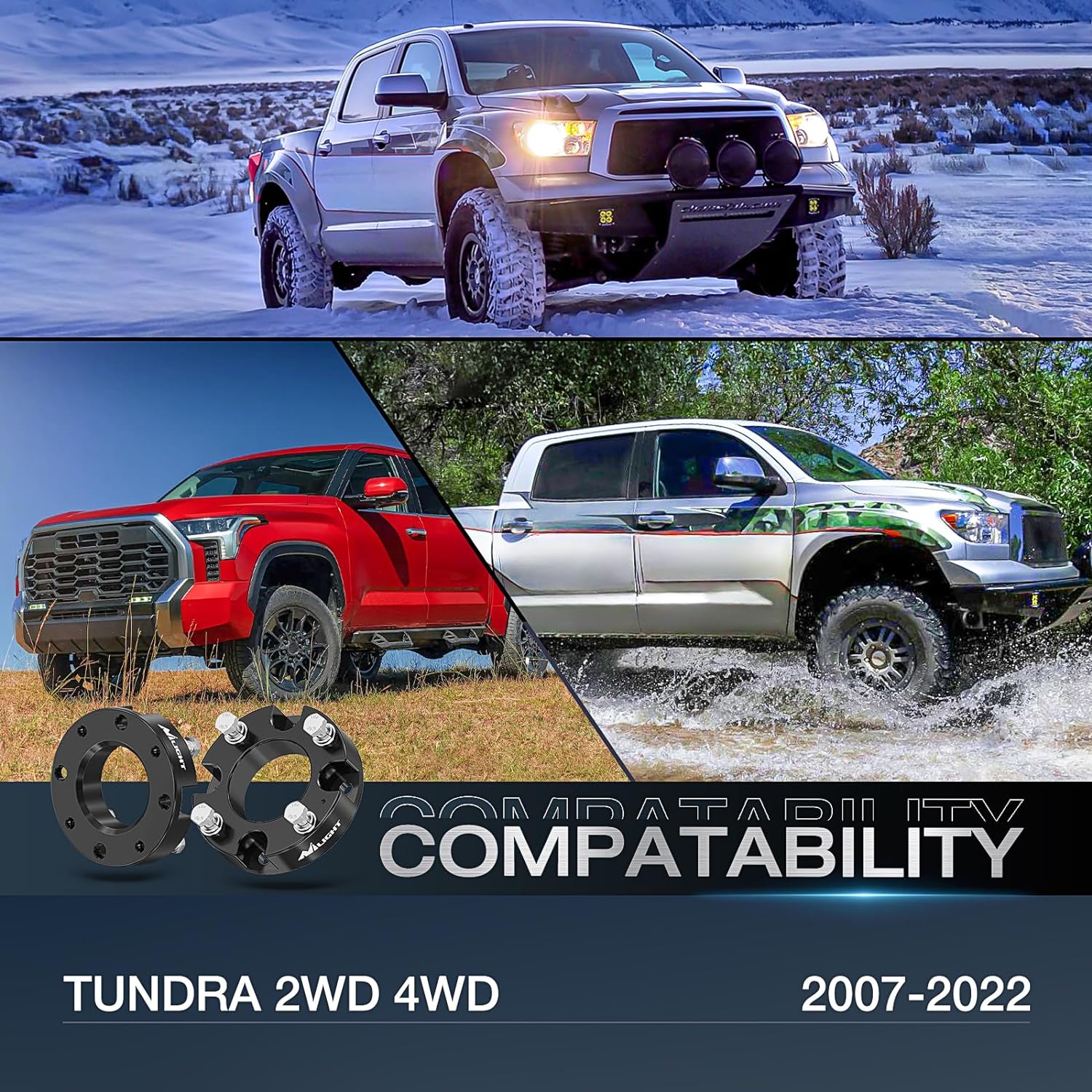 2 Inch Leveling Lift Kit for 2007-2022 Toyota Tundra 2WD/4WD - Front Suspension Strut Spacers - Off-Road & Truck Leveling Solution for Improved Ground Clearance