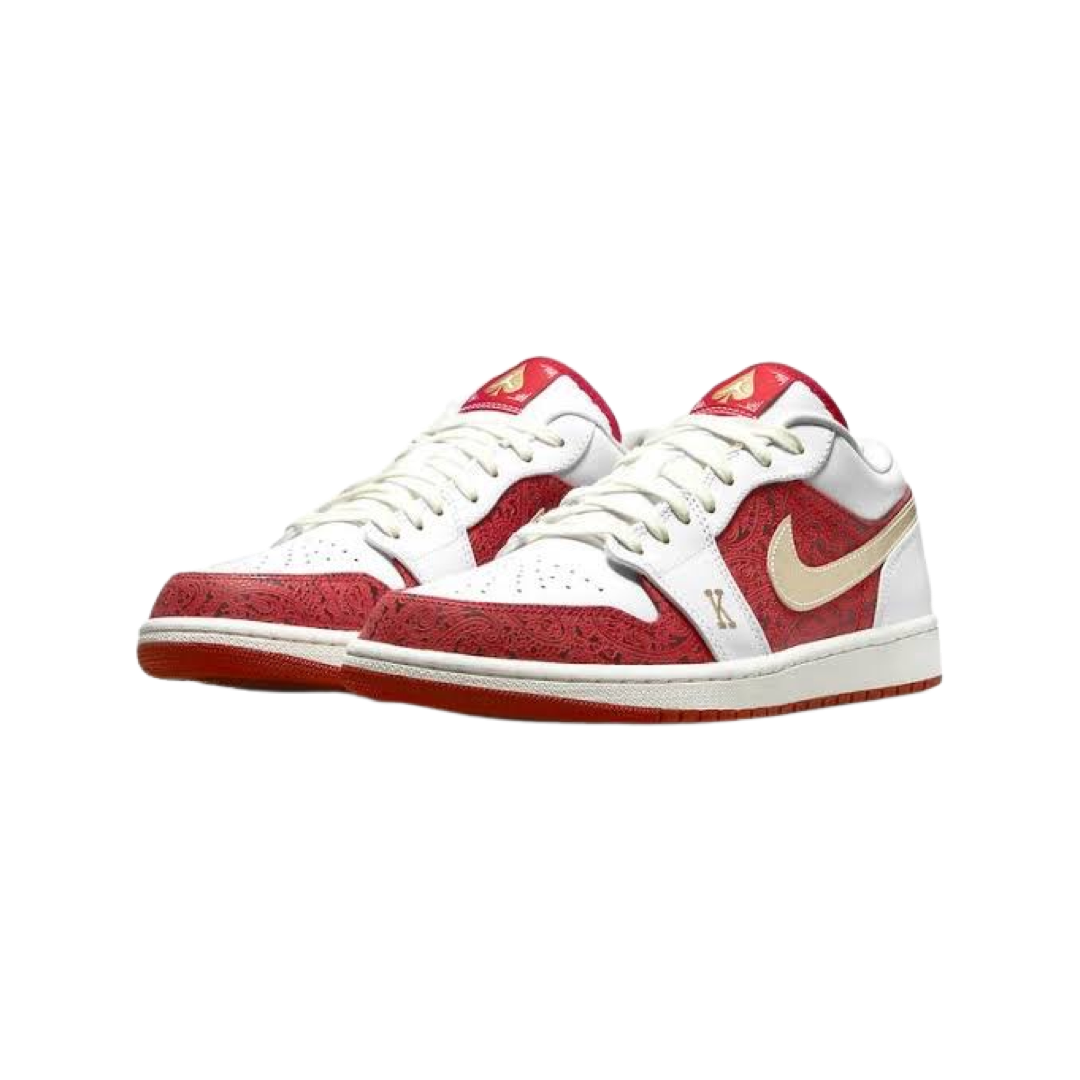 Air Jordan 1 Low Spades Sneakers - White/Metallic Gold/University Red Sail - Men's Basketball Shoes for Casual Wear & Street Fashion