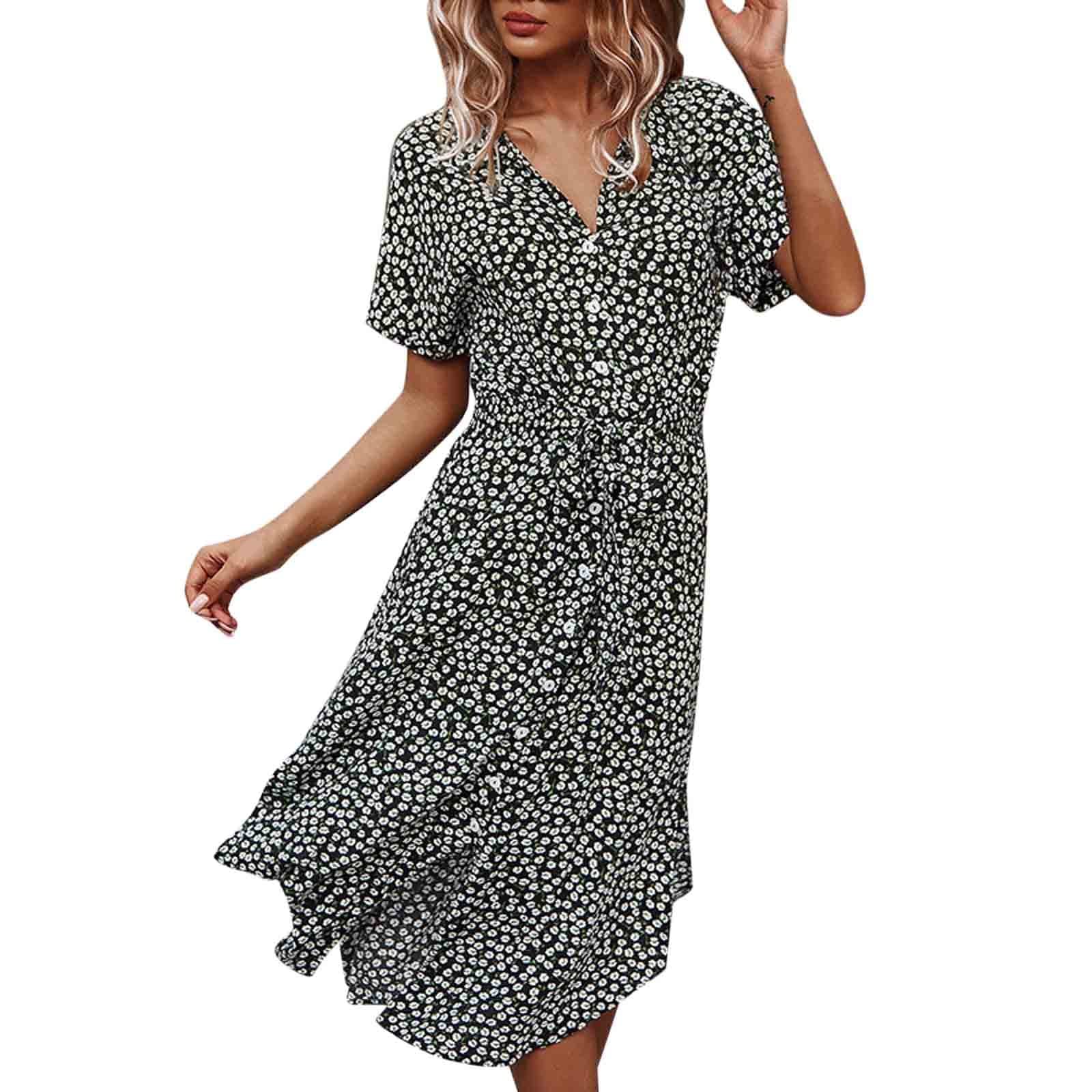 Women's Casual Floral Print Long Sleeve Button Down Summer Dress - Perfect for Beach Vacations, Date Nights & Outdoor Parties