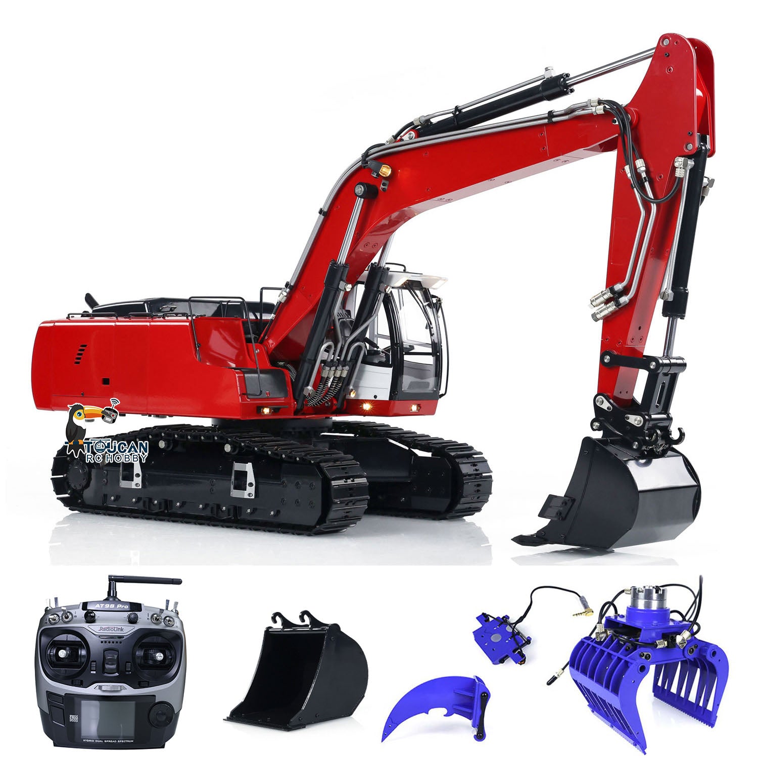 1/14 Scale MTMODEL RC Hydraulic Excavator - Metal Remote Control Tracked Digging Vehicle with 2 Arms, Tiltable Bucket & Ripper Grab | Construction Toy for Adults, Kids Outdoor Play, Sandbox Digging, STEM Learning
