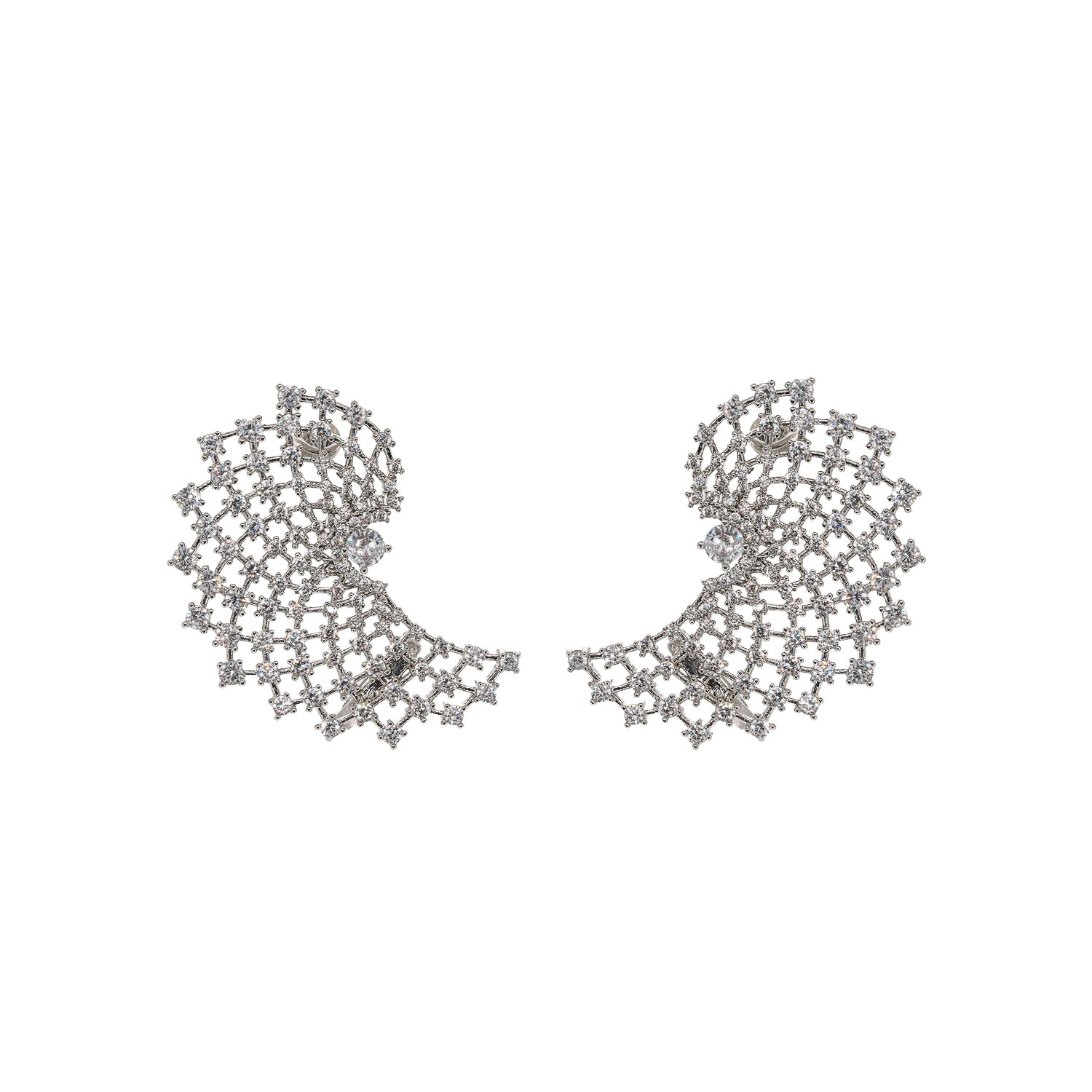 Night Life Diamond Drop Silver Cuff Earrings - Elegant Sterling Silver Dangle Earrings with CZ Stones for Women - Perfect for Evening Parties, Weddings & Special Occasions