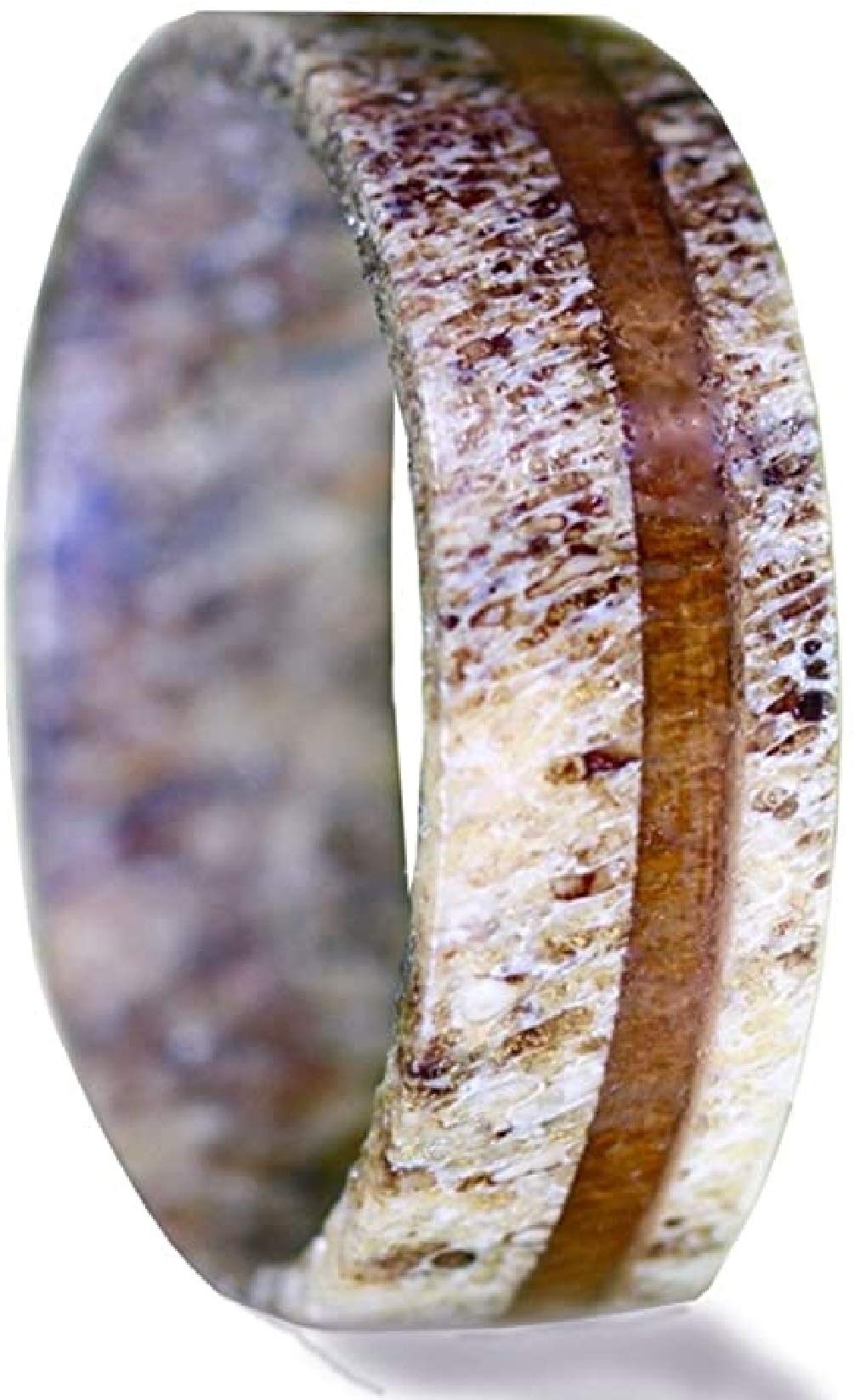 Pure Deer Antler Ring for Men & Women - Handcrafted Brown & Grey Deer Antler Wedding Band with Koa Wood Inlay - Unique Wooden Rings for Outdoor Enthusiasts & Nature Lovers - Perfect for Camping, Hiking & Rustic Weddings