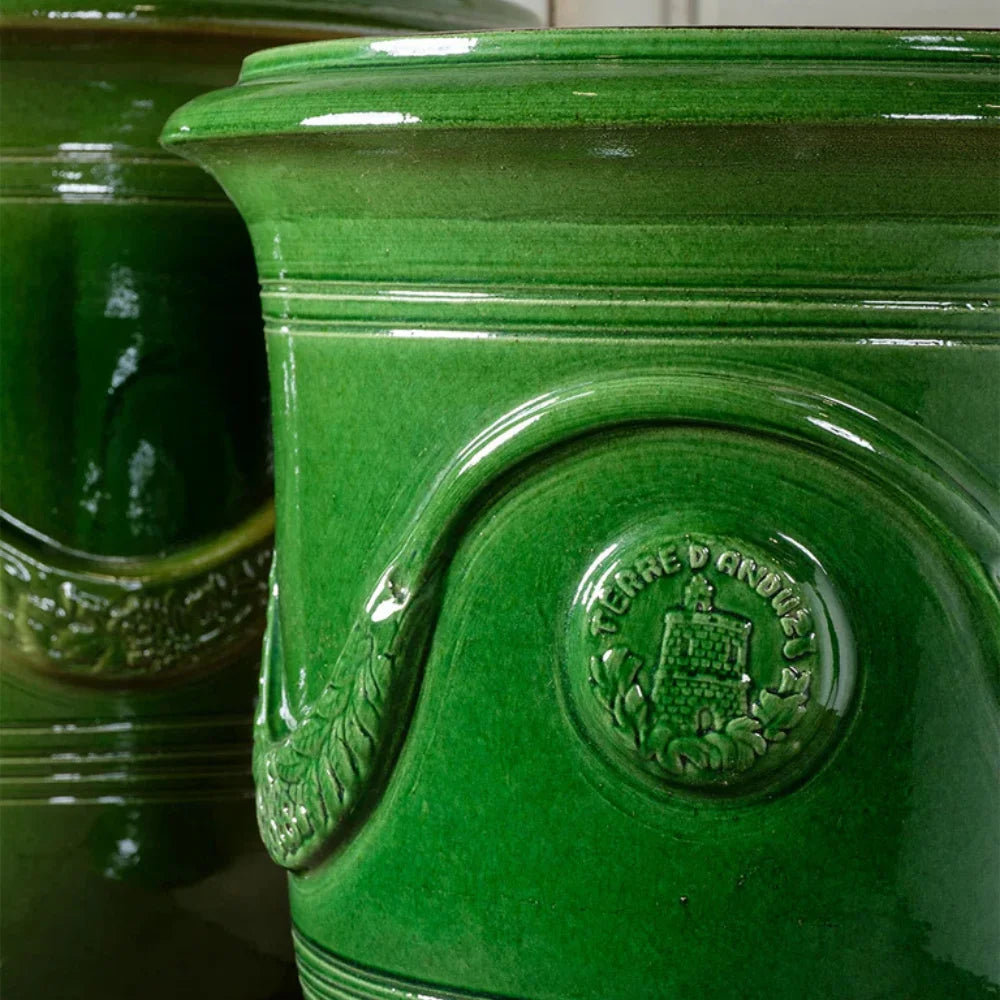 Large Anduze Outdoor Terra Cotta Planter in Classic Green - Perfect for Patio, Garden, and Balcony Decor