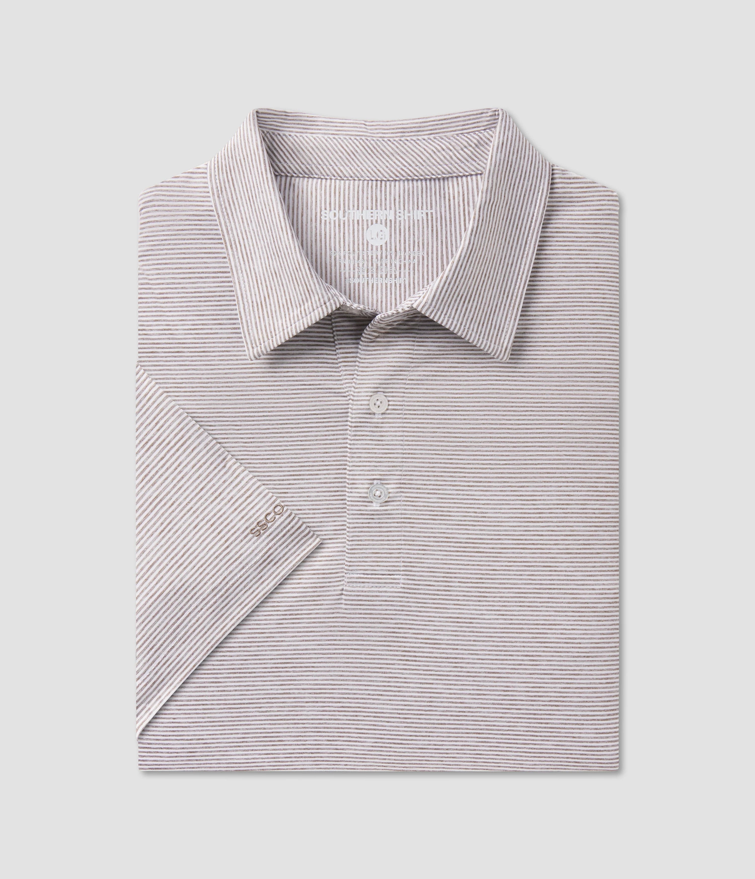 Southern Shirt Co. Heather Madison Stripe Polo Shirt for Men - Deep Woods Plaid Casual Button Down Shirt - Perfect for Office, Golf & Outdoor Activities