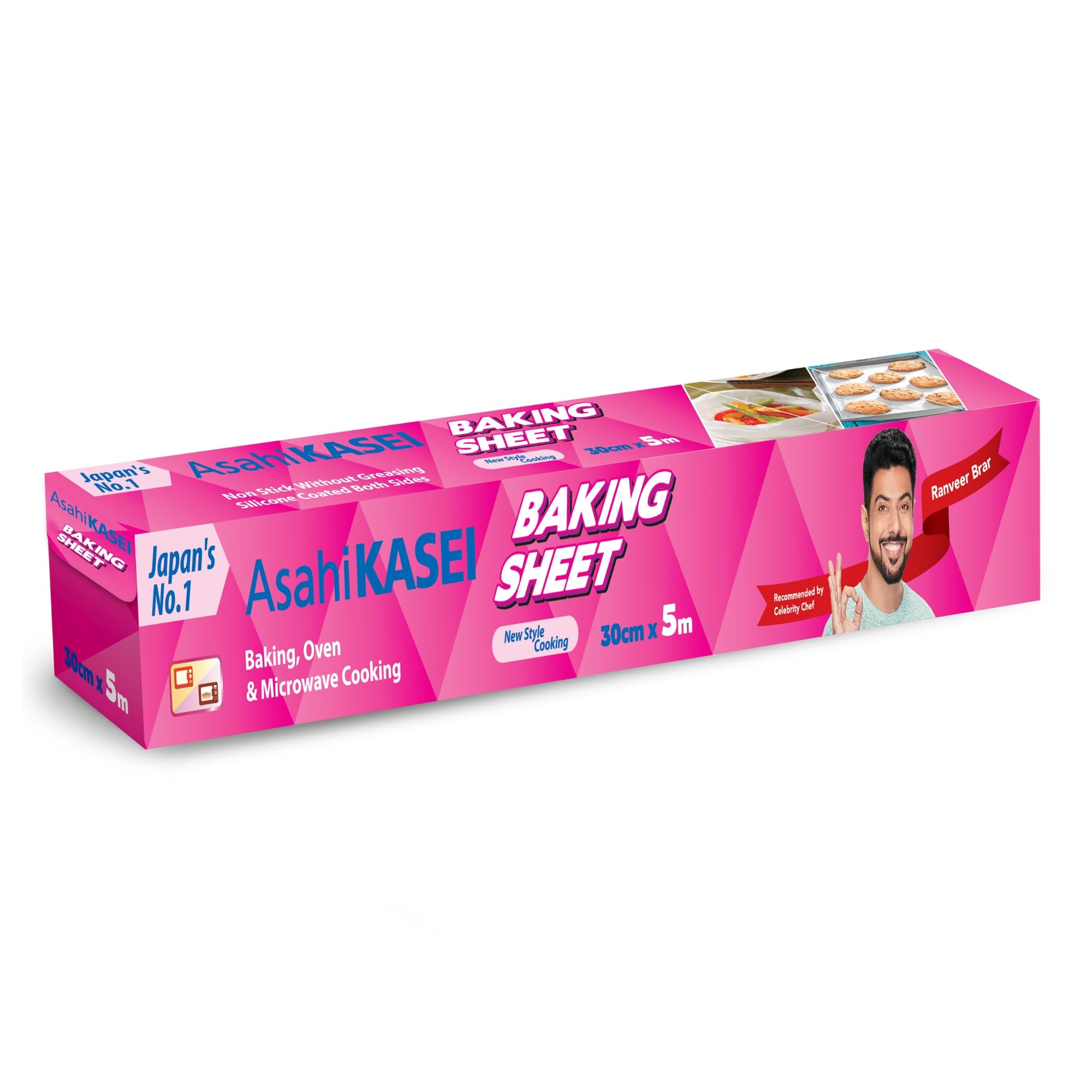 Asahi Kasei Non-Stick Baking Sheet (Pack of 1) - Premium Japanese Brand, Reusable Parchment Paper with Built-in Cutter, No Grease Needed, 30cm x 5m - Perfect for Cookies, Cakes, Pastries & Roasting Vegetables