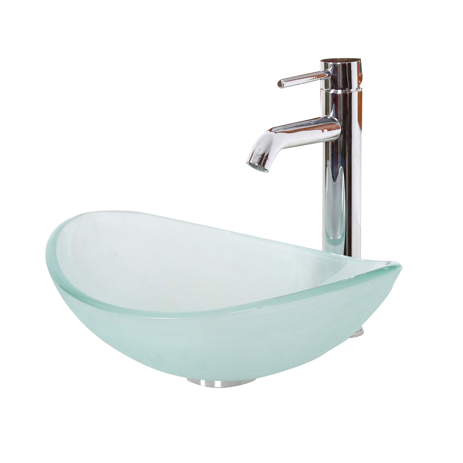 Premium Oval Frosted Tempered Glass Vessel Sink with Chrome Single Lever Faucet - Modern Bathroom Vanity Sink Combo for Contemporary Homes & Luxury Hotels