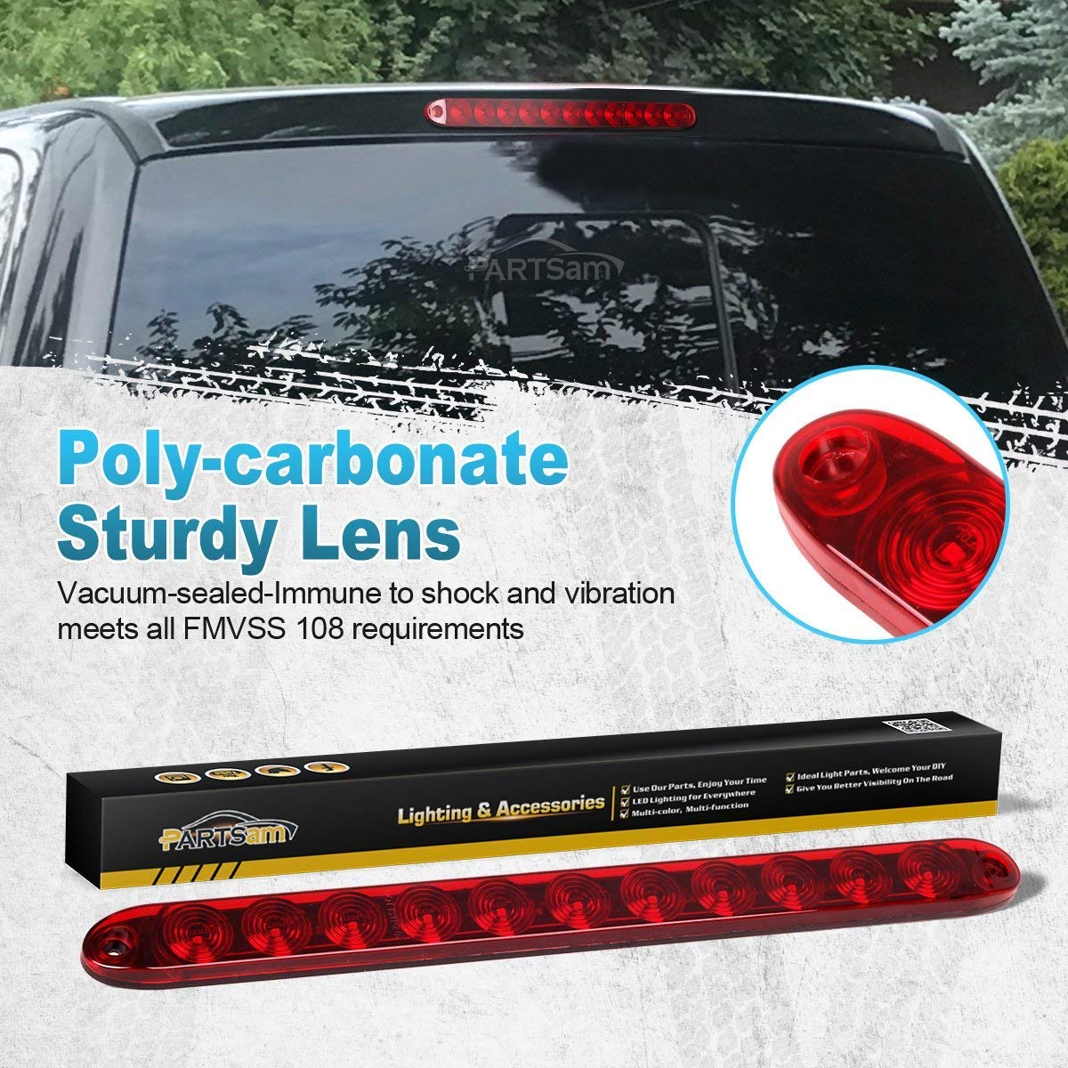 PARTSam 15 Inch 11 LED Trailer Light Bar Kit - 4Pcs Red LED Tail Lights & 2Pcs White LED Backup Lights for Trucks, Trailers, RVs - Waterproof, Durable for Off-Road, Towing, Camping, and Heavy-Duty Use