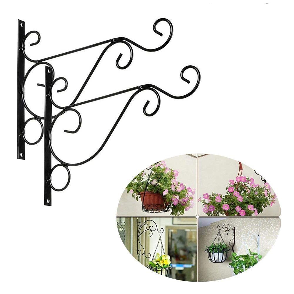 2-Piece Heavy Duty Hanging Basket Holder Set - Wall Mounted Hooks for Hanging Plants, Wind Chimes & Outdoor Decor - Perfect for Patio, Garden, Balcony & Porch Decorations