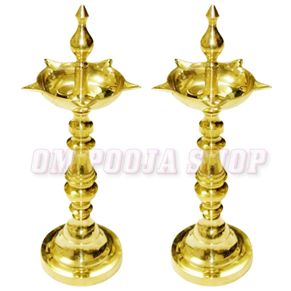 2 Pack Brass Samai Oil Lamp Diya - 10.25 Inch Traditional Indian Deepam for Pooja, Home Decor & Meditation | Handcrafted Hindu Puja Diya for Festivals, Weddings & Spiritual Ceremonies