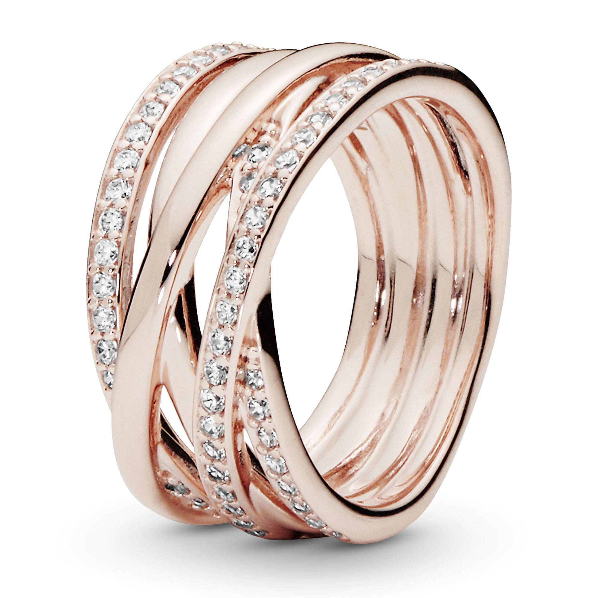 Pandora Sparkling & Polished Lines Entwined Rose Gold Ring for Women - 14k Rose Gold-Plated Cubic Zirconia Cocktail Ring - Size 8.5 - Elegant Gift for Her, Perfect for Weddings, Anniversaries & Special Occasions