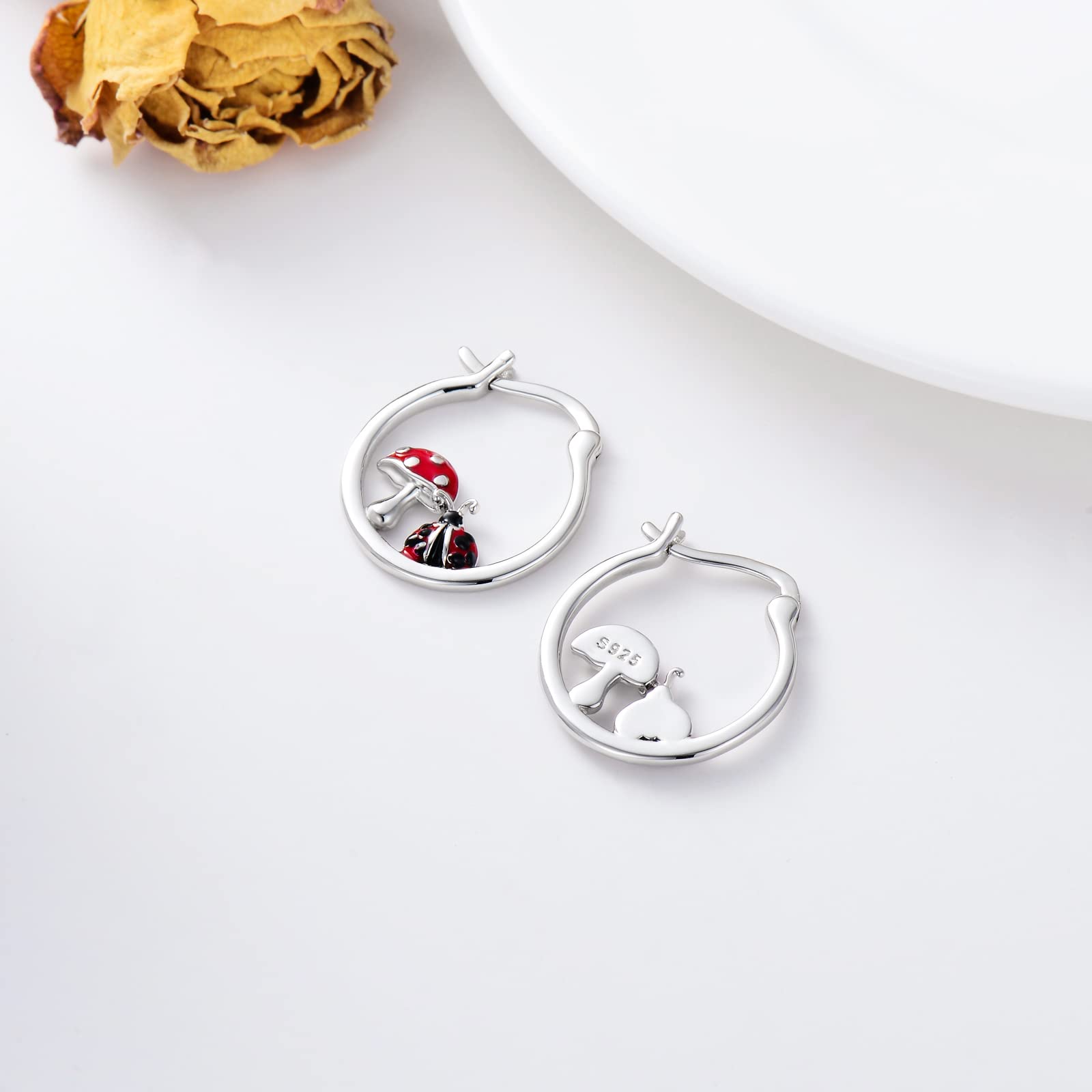 925 Sterling Silver Small Hoop Earrings - Bunny Rabbit Pig Ladybug Mushroom Mountain Penguin Animal Nature Jewelry Gifts for Women & Girls | Perfect for Everyday Wear, Parties & Special Occasions