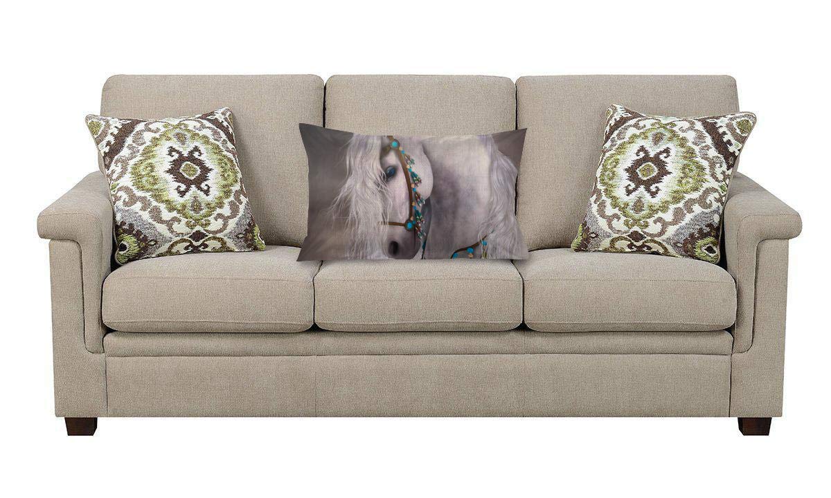 Swono Horse Throw Pillow Cover 12x20 Inches - Artistic Indian White Horse Painting Cotton Linen Decorative Pillow Case for Sofa, Bed, Couch - Perfect for Living Room Decor, Home Styling & Gift Giving