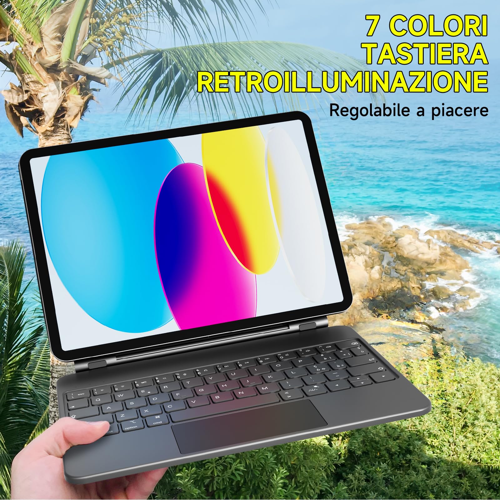 Magnetic Keyboard Case for iPad 10th/11th Gen (2022, 2025 A16) - Multi-Touch Trackpad, 7-Color Backlit, Italian Layout, Protective Cover - Perfect for Work, Study & Travel (Black)