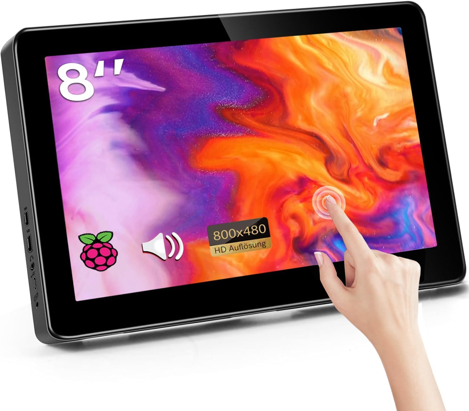 8 Inch Portable Touchscreen Monitor with HDMI & USB-C, 800x480 IPS LCD Display - Mini Travel Screen for PC, Laptop, Phone & Raspberry Pi | Built-in Speaker & Stand | Perfect for Remote Work, Gaming & Digital Signage