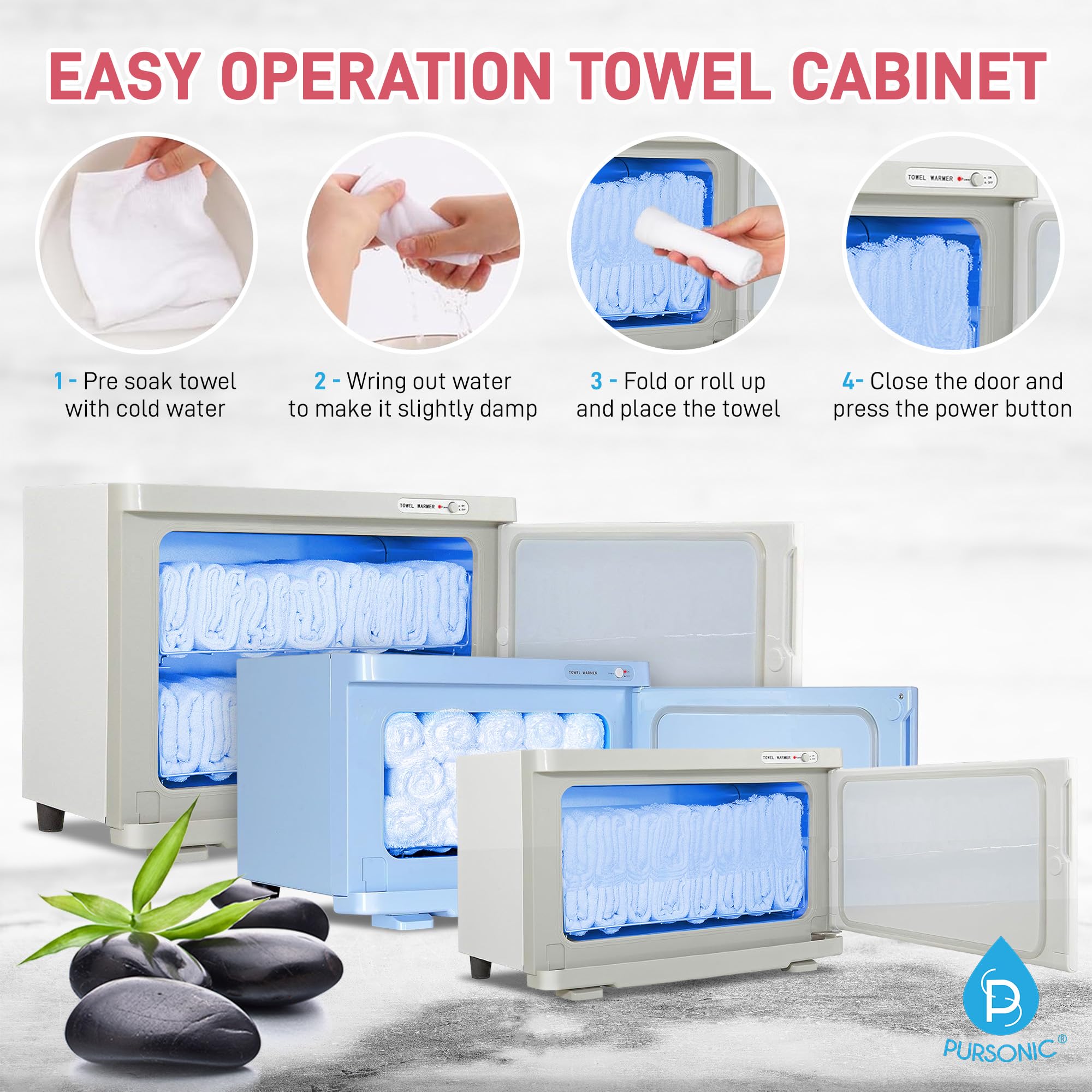 Pursonic 18L Professional Towel Warmer with UV Sterilizer | 360° Heating & Separate Water Tank | Aluminum Interior Bath Spa Salon Home Use | Perfect for Warming Towels Robes & Baby Clothes (White)