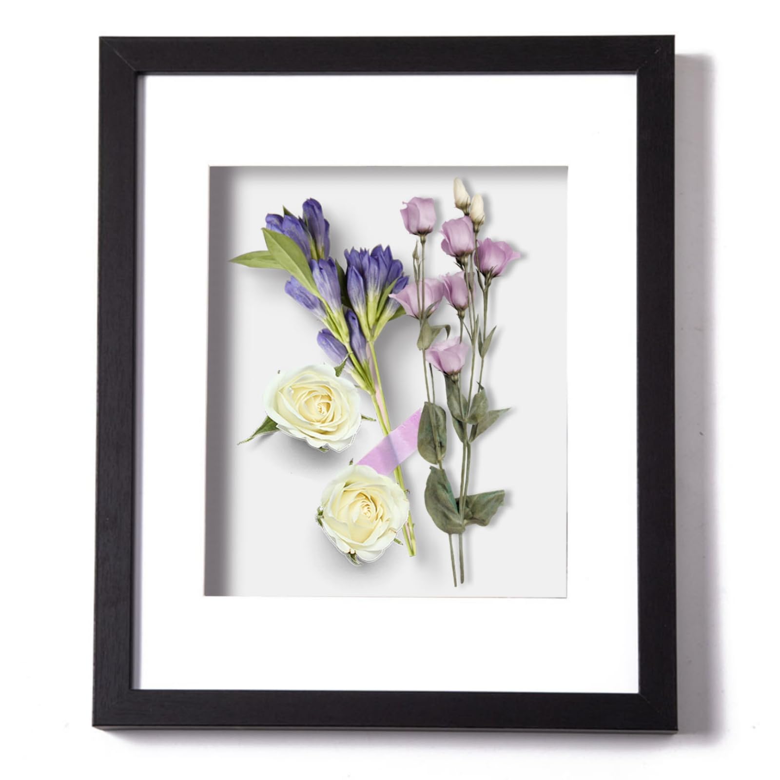 Muzilife 8x10 Shadow Box Frame - Wooden 3D Picture Frame with Glass Cover, Wall Mount or Tabletop Display Case with Mat - Perfect for Wedding Photos, Memorabilia, Artwork and Home Decor (Black)