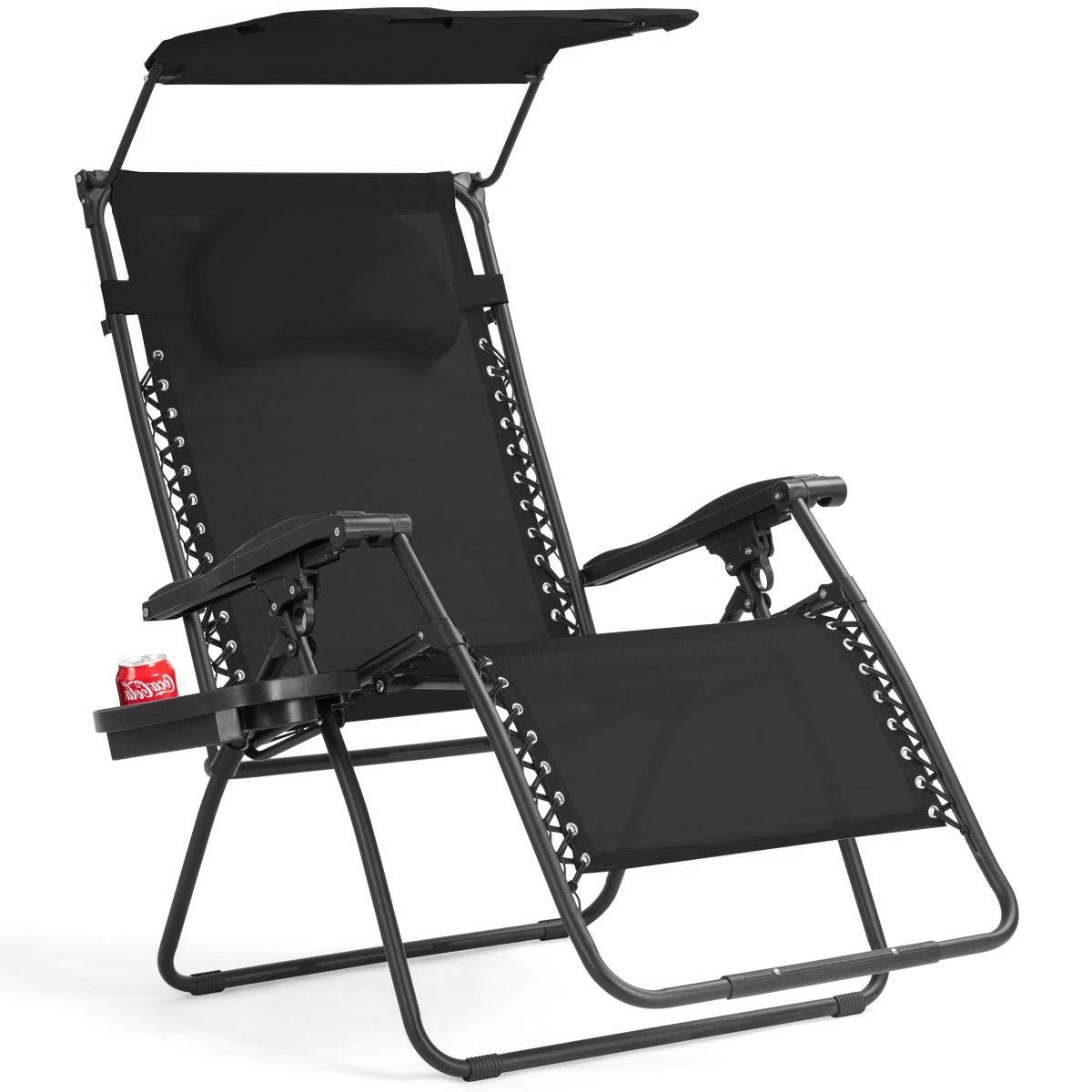 Premium Zero Gravity Folding Recliner Lounge Chair with Adjustable Shade Canopy & Magazine Cup Holder - Portable Outdoor Patio, Beach, Camping, Poolside Relaxation Chair (Black)