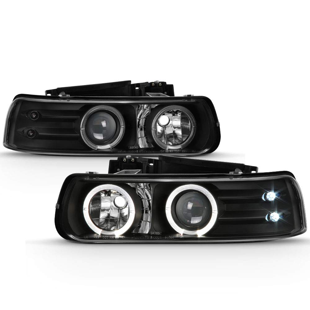 ACANII LED Halo Ring Black Projector Headlights for 1999-2002 Chevy Silverado 1500 & 2000-2006 Tahoe Suburban - High Brightness Replacement Headlamps with Durable Halo Rings - Ideal for Night Driving, Off-Roading, Car Shows & Custom Vehicle Modifications