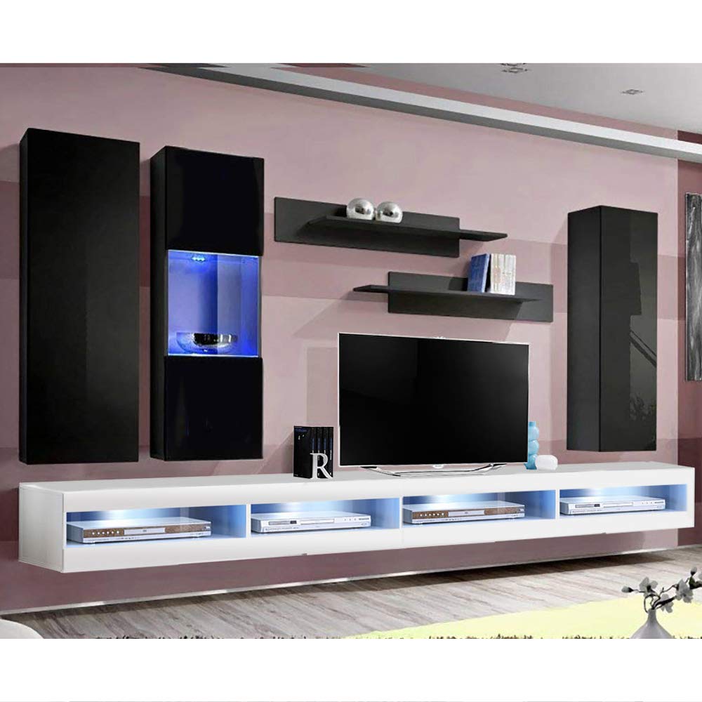 Modern Floating TV Stand with Storage & LED Lights - Wall-Mounted Entertainment Center for Bedroom & Living Room - Slim 34