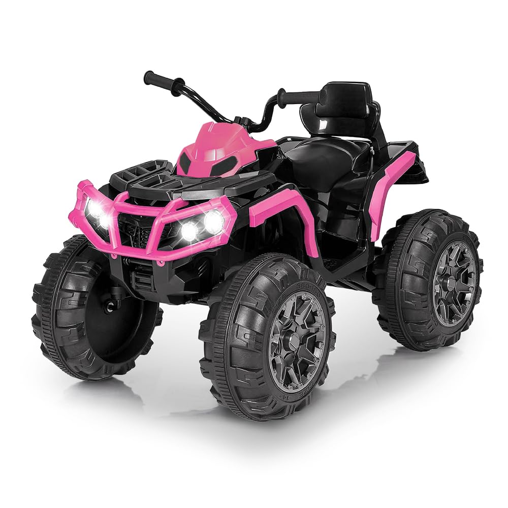24V Kids Ride on ATV 4 Wheeler Electric Toy Car for Boys & Girls Ages 3-10 | All-Terrain Tires, Built-in Music Player, Parental Remote Control | Outdoor Play, Backyard Adventure, Birthday Gift (Pink)