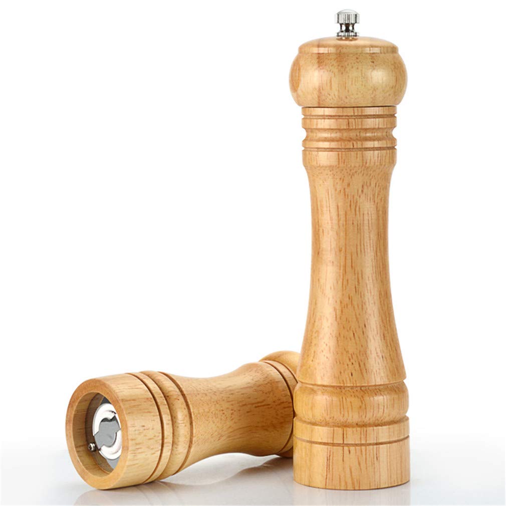 Premium Wooden Salt and Pepper Grinder Set - 5 Inch (14cm) Tall with Ceramic Rotor & Adjustable Coarseness - Perfect for Kitchen, Dining Table, and Gourmet Cooking