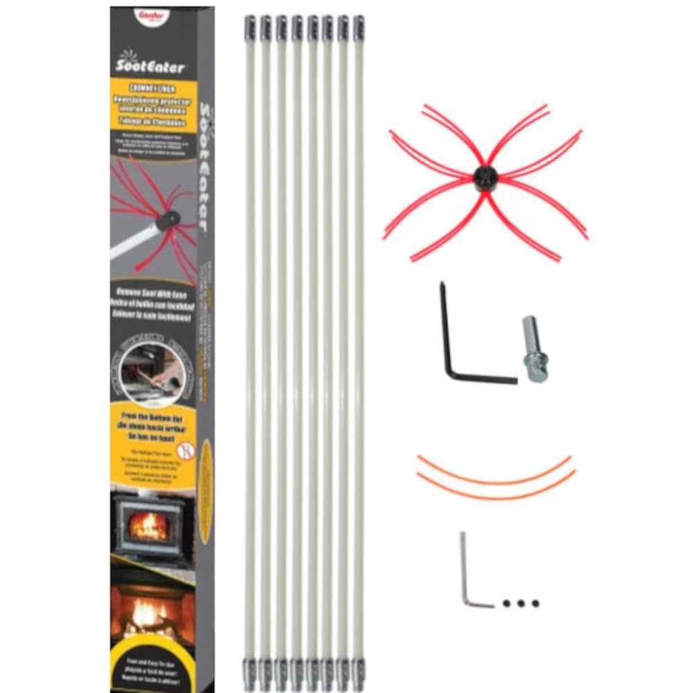 SootEater Rotary Chimney Cleaning System with 30 ft. Flexible White Rods - Professional Fireplace & Wood Stove Maintenance Tool for Home Safety