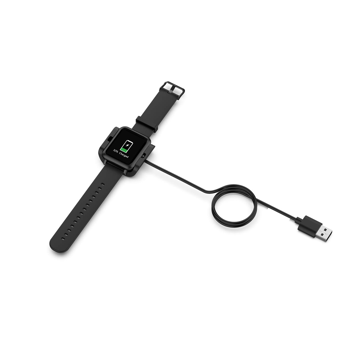 FitTurn Replacement USB Charger for Amazfit Bip S Watch - Portable Charging Cable with Dock Stand & Adapter (Black) | Perfect for Home, Office, Travel & Gym Use