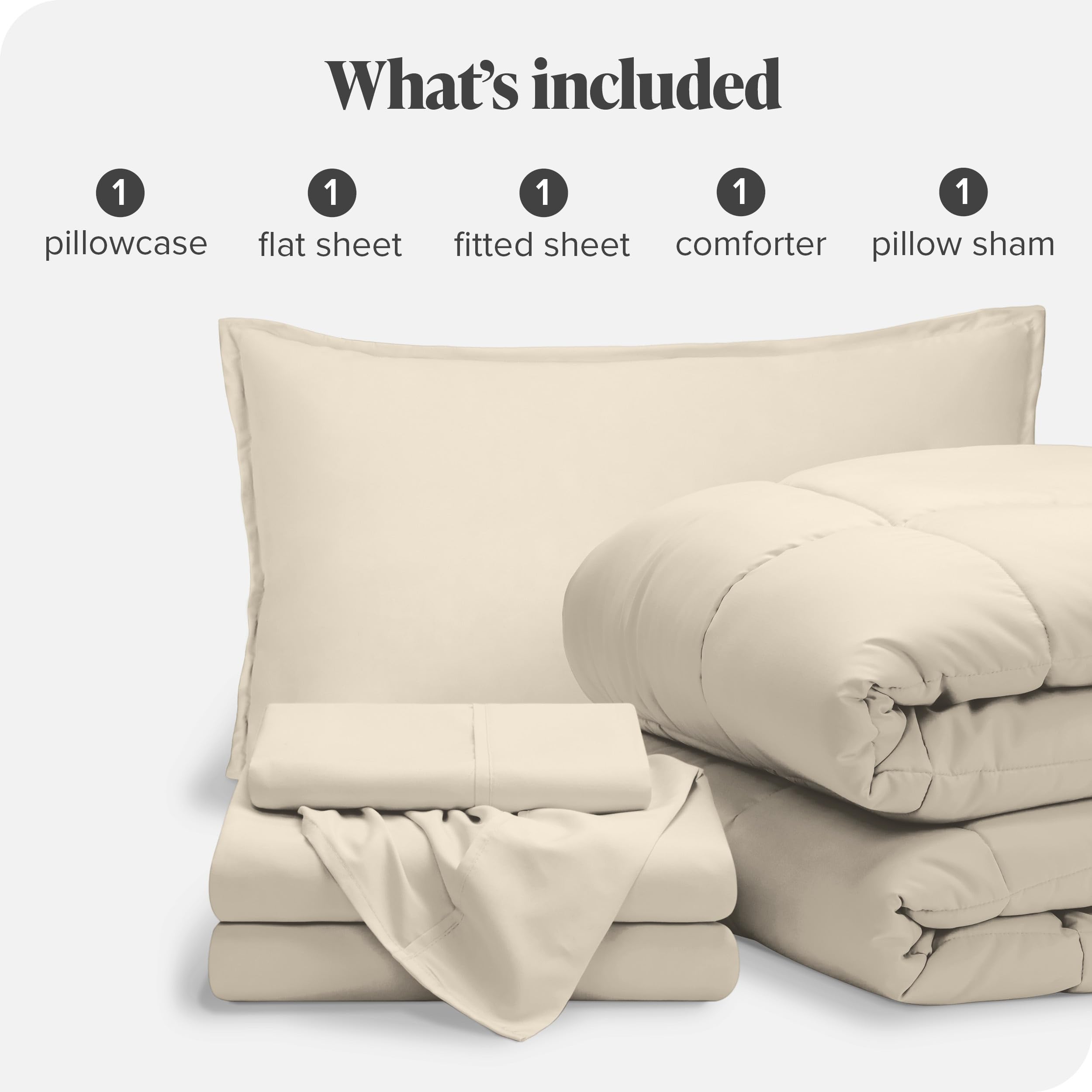 Bare Home 5-Piece Bed-in-A-Bag Comforter Set with Sheets - Twin XL Size - Ultra Soft 1800 Premium Goose Down Alternative Bedding Set (Sand/Sand) - Perfect for Guest Rooms, Dorms & Cozy Bedroom Makeovers