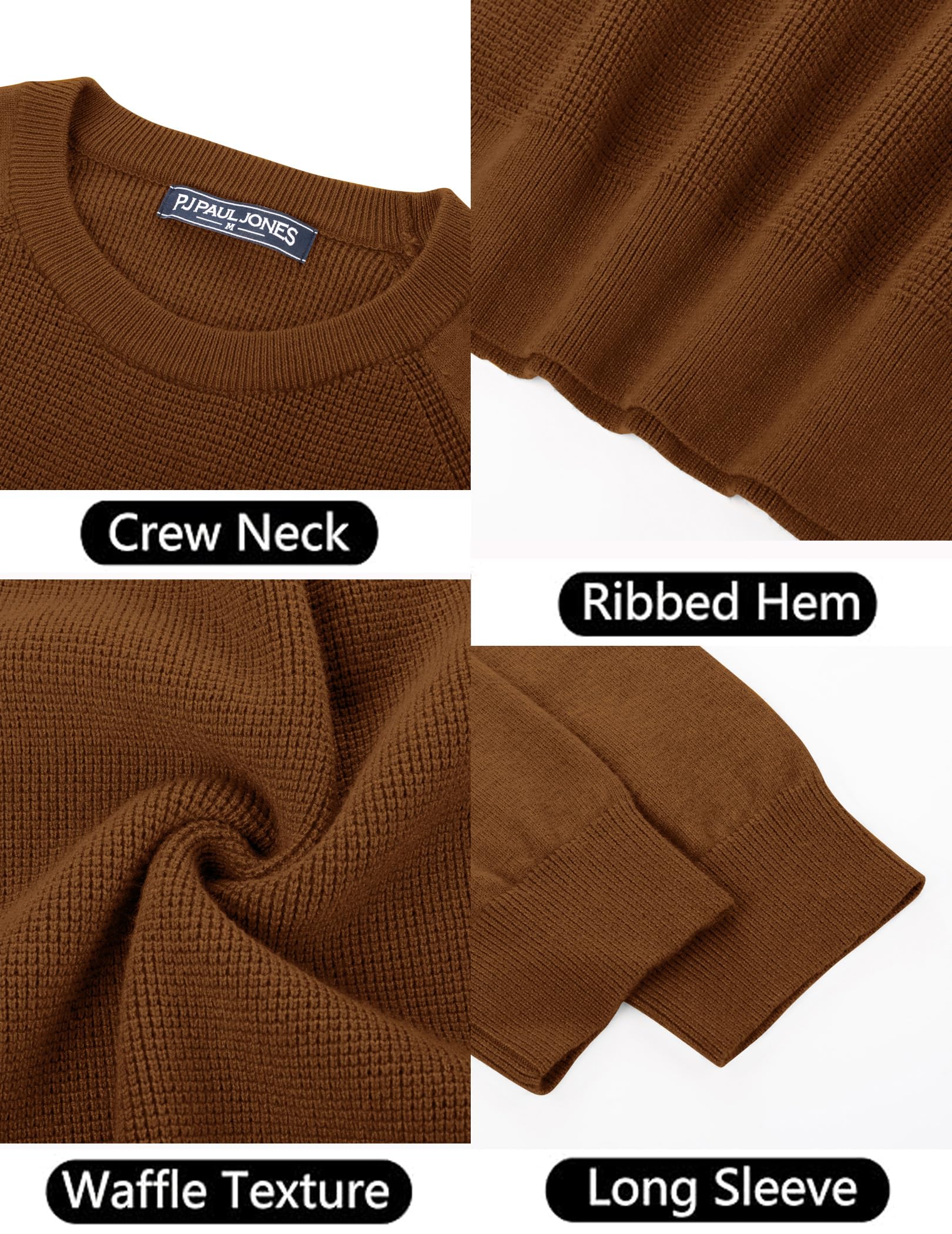 PJ PAUL JONES Men's Waffle Knit Crewneck Sweater - Soft Textured Pullover for Casual Wear & Winter Outfits | Perfect for Office, Dating & Weekend Relaxation