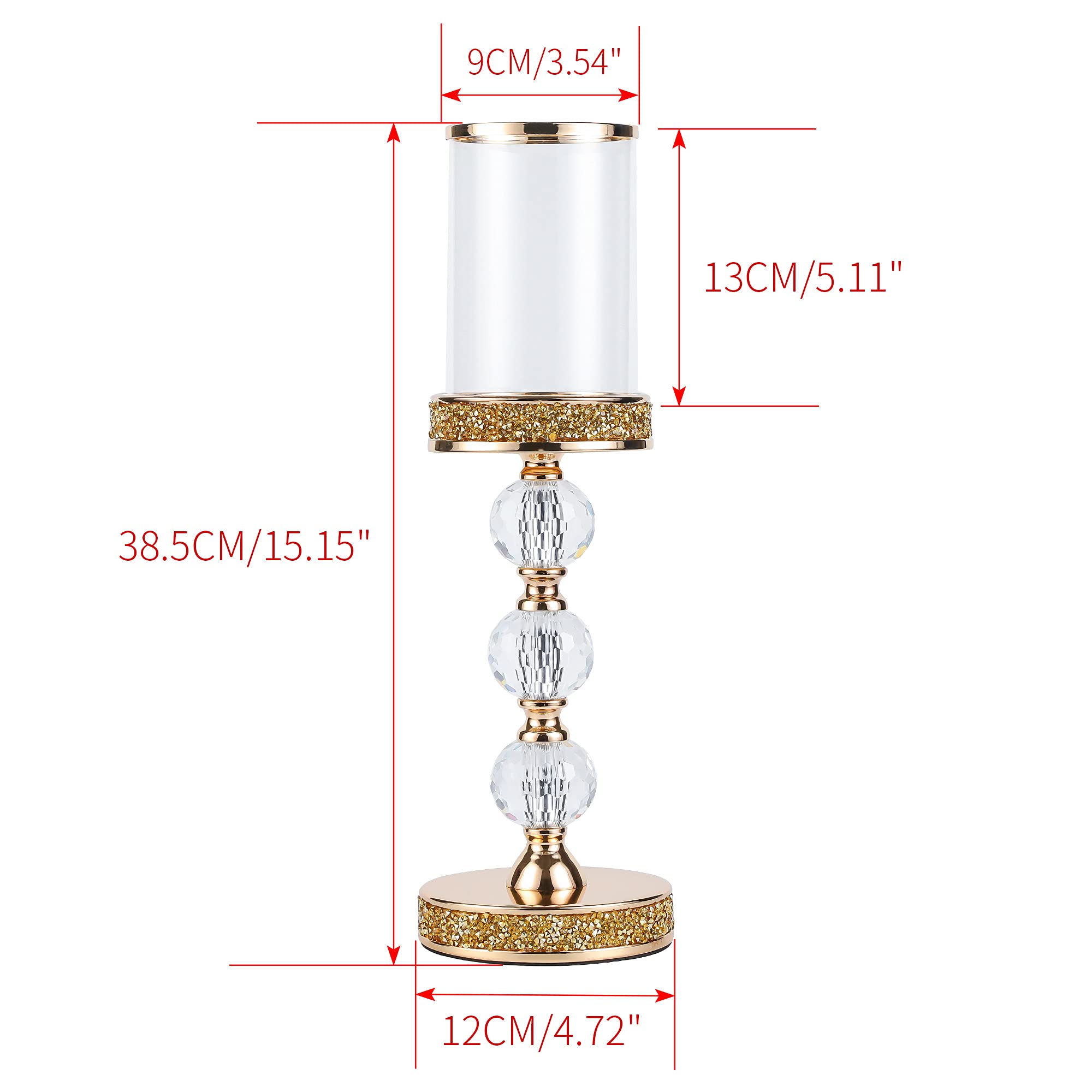 Gold Magnetic Glass Pillar Candle Holders with Crystal Base - Elegant Metal Candlesticks for Dining Table, Coffee Table, Wedding, Events & Home Decor - Perfect for Romantic Dinners, Parties & Holiday Centerpieces