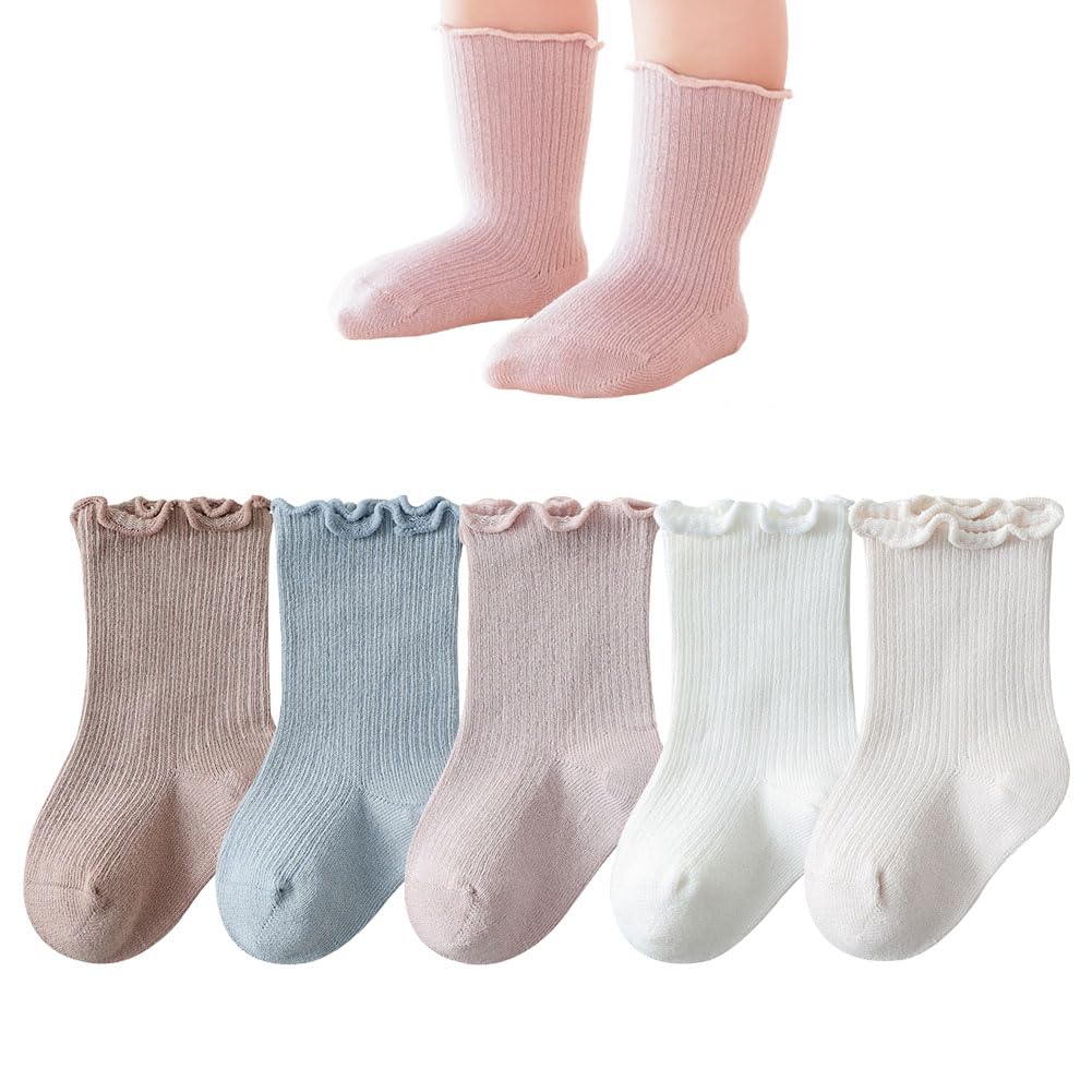 Baby Girls Ruffle Socks - Soft Cotton Crew Socks with Frilly Trim for Toddlers & Newborns - Perfect for Dressy Outfits, Photo Shoots & Special Occasions