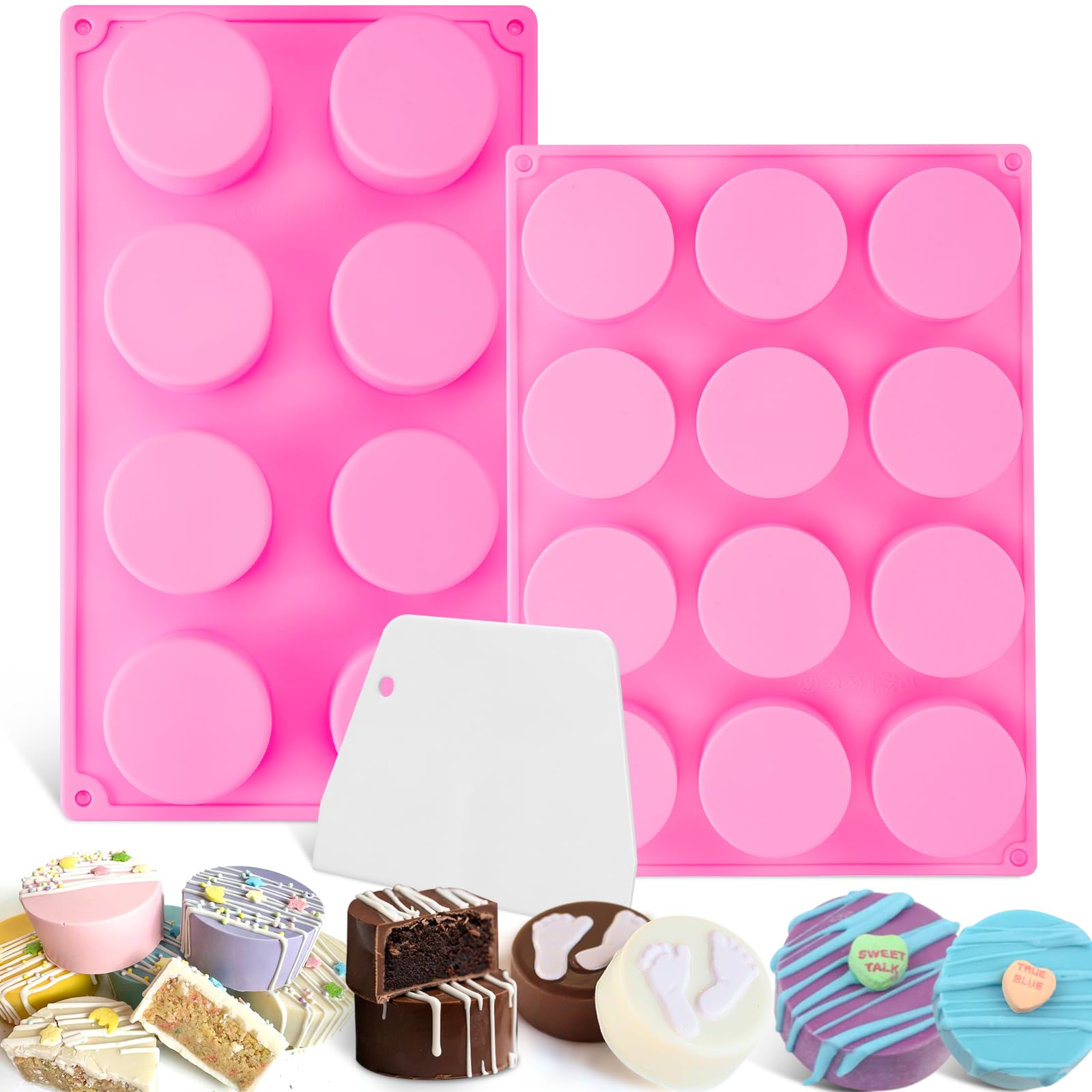 Premium 3PCS Silicone Cake Puck Mold Set - 12-Cavity Round Cake Pop Molds & 8-Cavity Deep Cake Molds for Chocolate, Desserts, DIY Cake Cores, Cookies, Candy, Jelly - Perfect for Baking, Party Treats, and Holiday Dessert Making