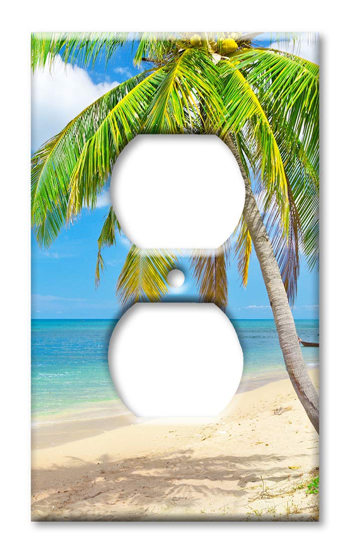 Oversized Art Plates - Jumbo Outlet Cover with Beach Palm Tree Design - Made in USA - Perfect for Coastal Home Decor & Tropical Themed Rooms