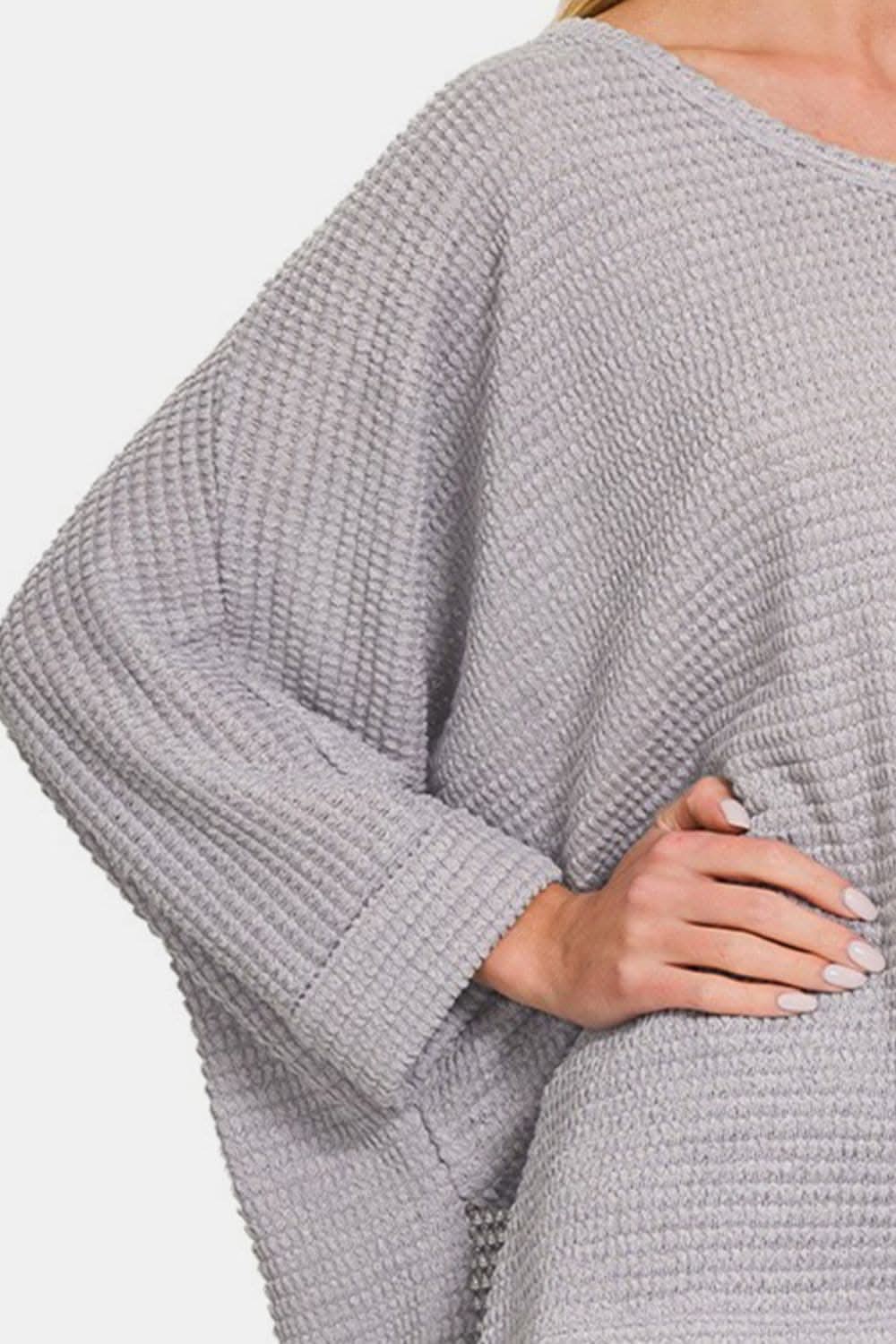 Zenana Waffle Knit V-Neck Long Sleeve Top with Slit Detail - Women's Comfortable Casual Shirt for Everyday Wear, Office & Date Night Outfits