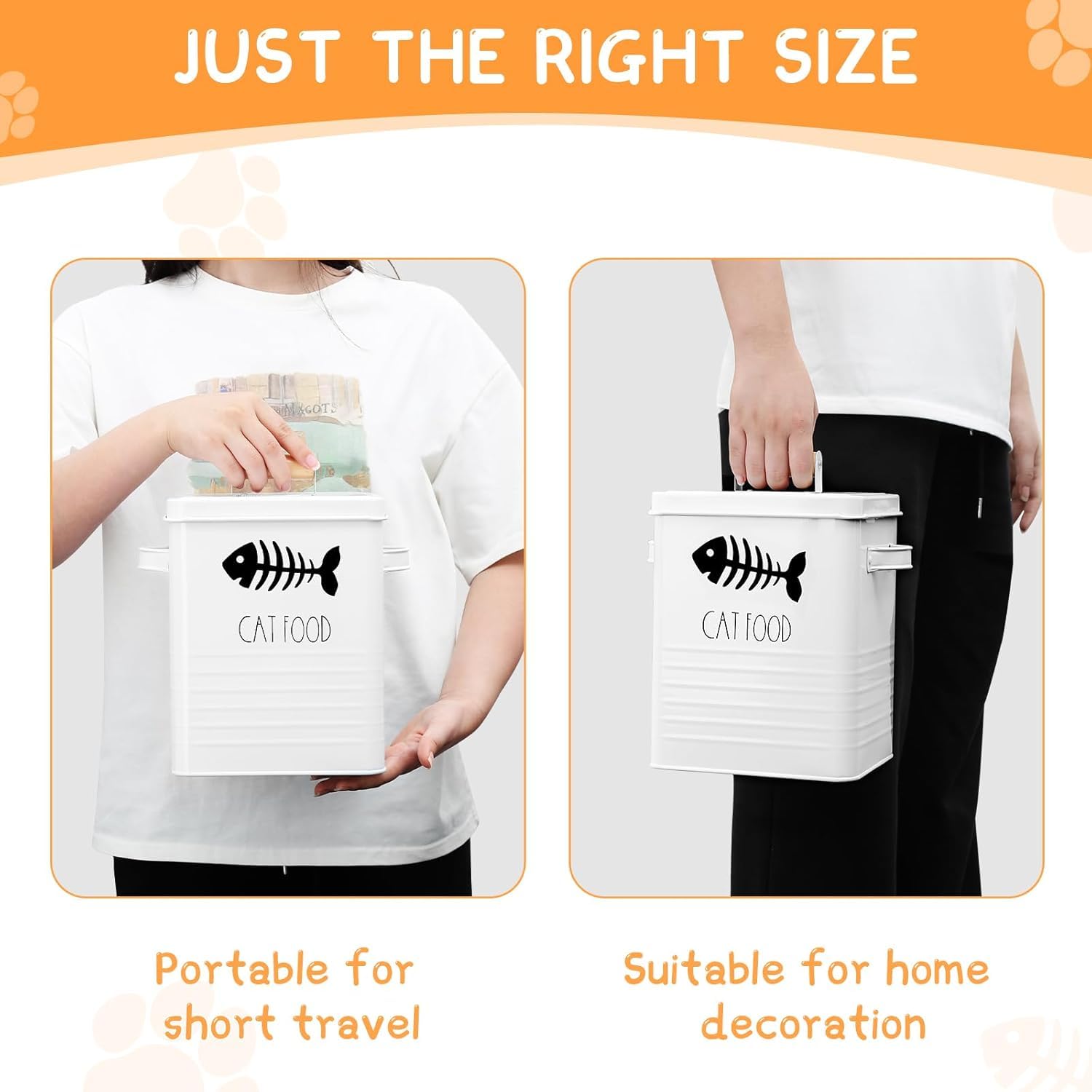 Airtight Cat Food Container with Metal Lid & Scoop for Kitchen Storage